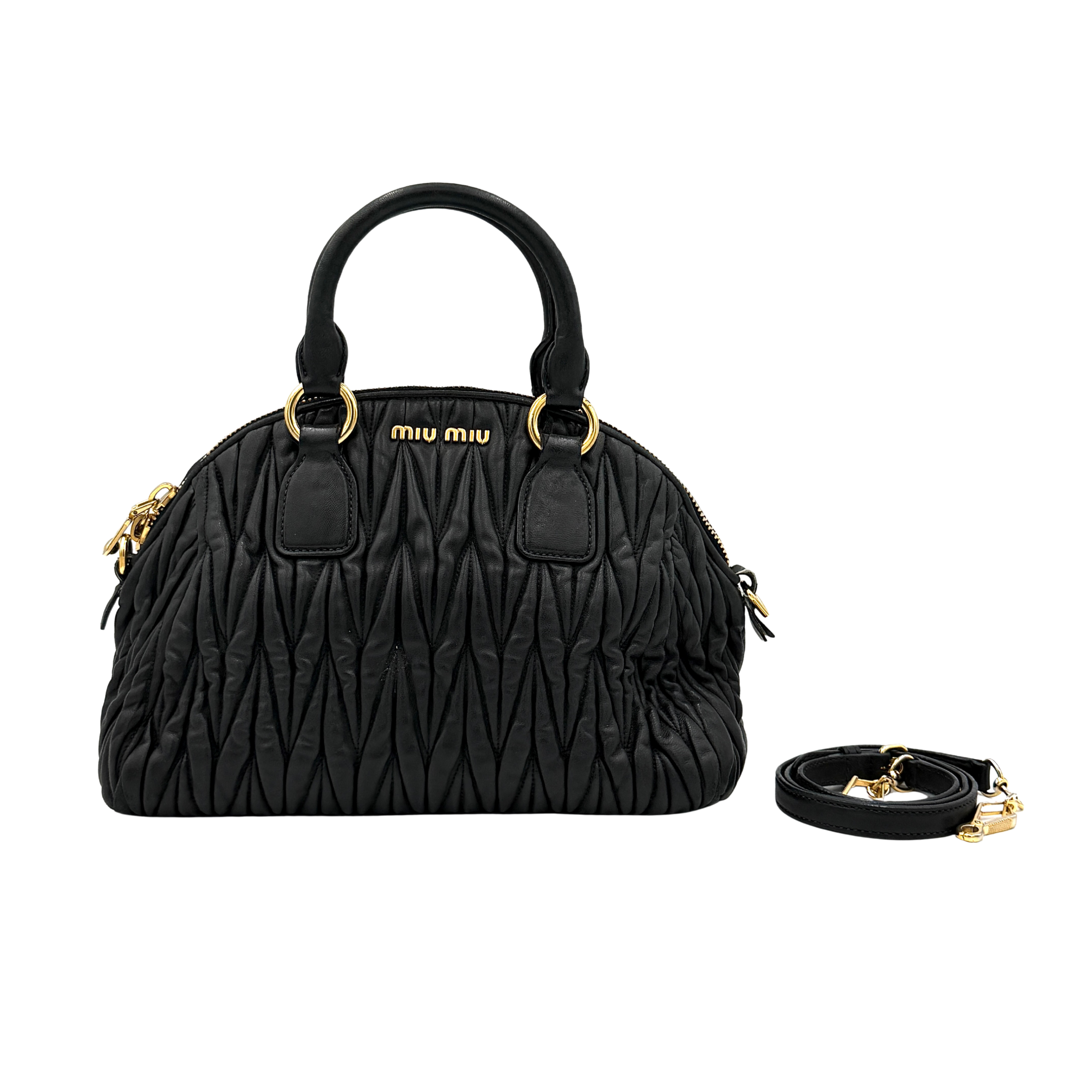 Miu Miu 2Way Matelasse Bowler Shoulder Bag Black
