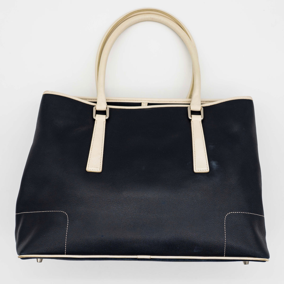 Coach Hampton Leather Shoulder Bag Navy Blue/Ivory