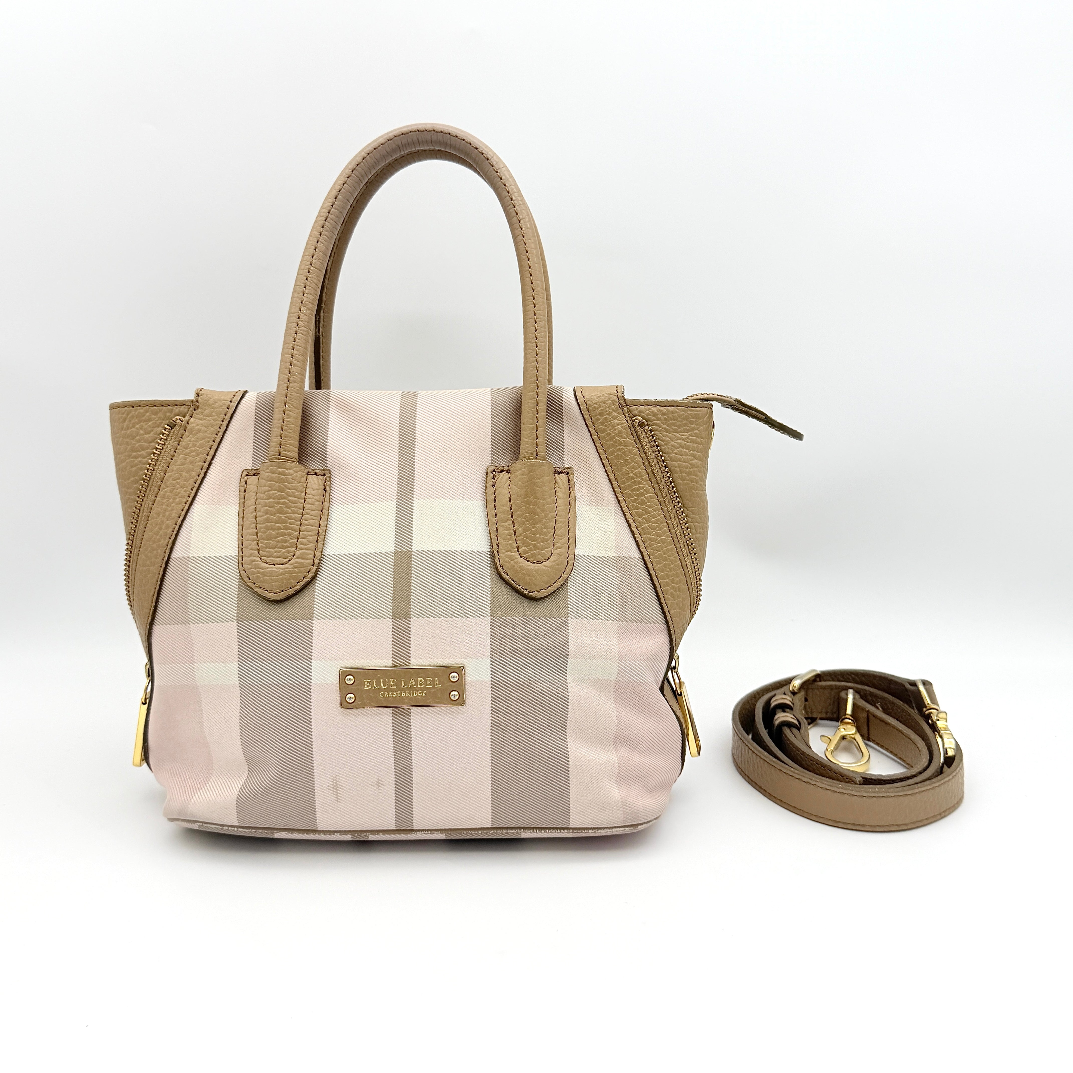 Burberry Blue Label 2Way Dome Check Shoulder Bag White/Brown