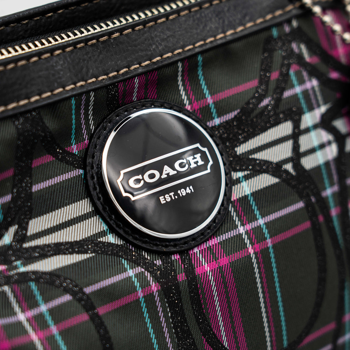Coach Signature Poppy Tartan Tote Bag Multi