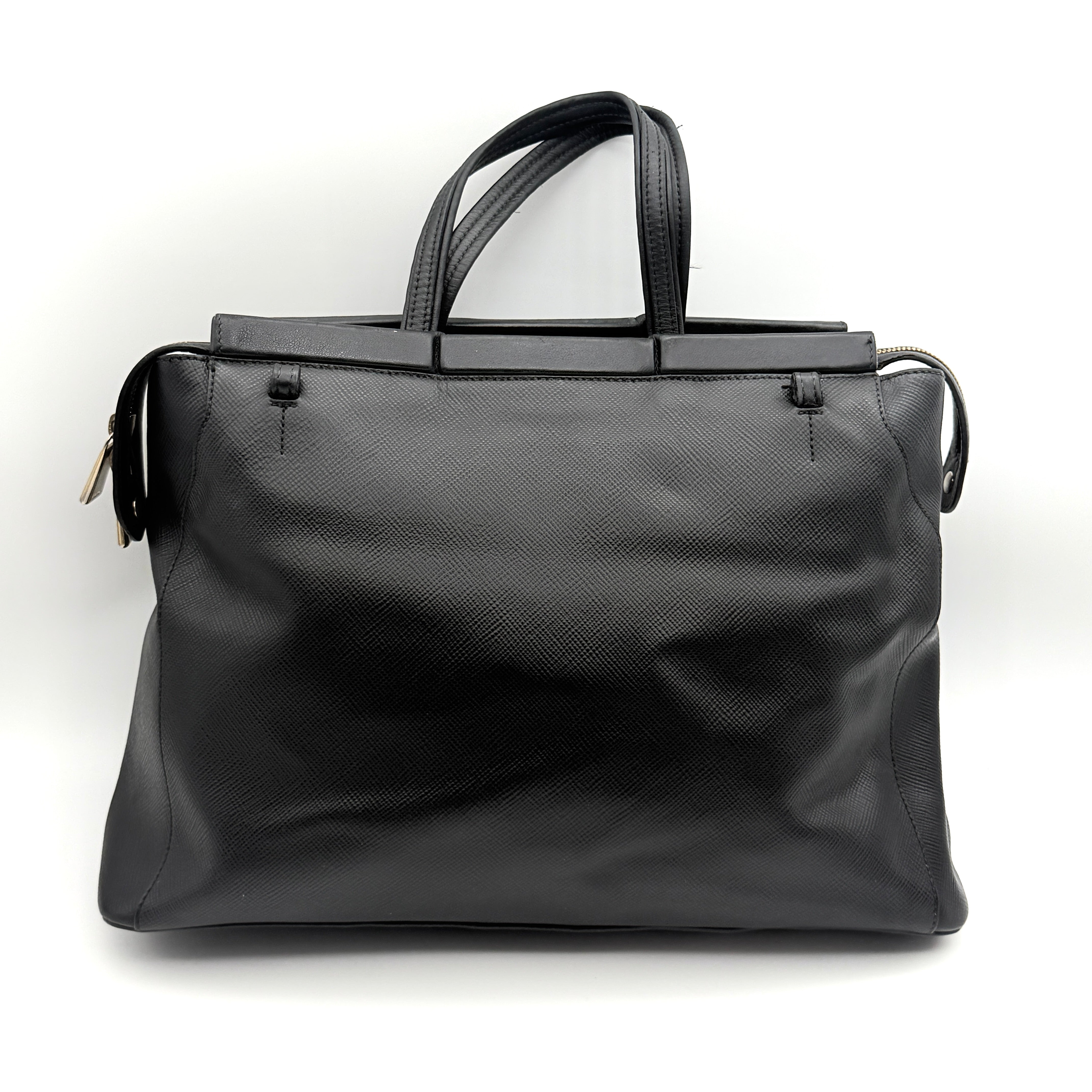 Furla 2Way Leather Zip Top Tote Bag Black