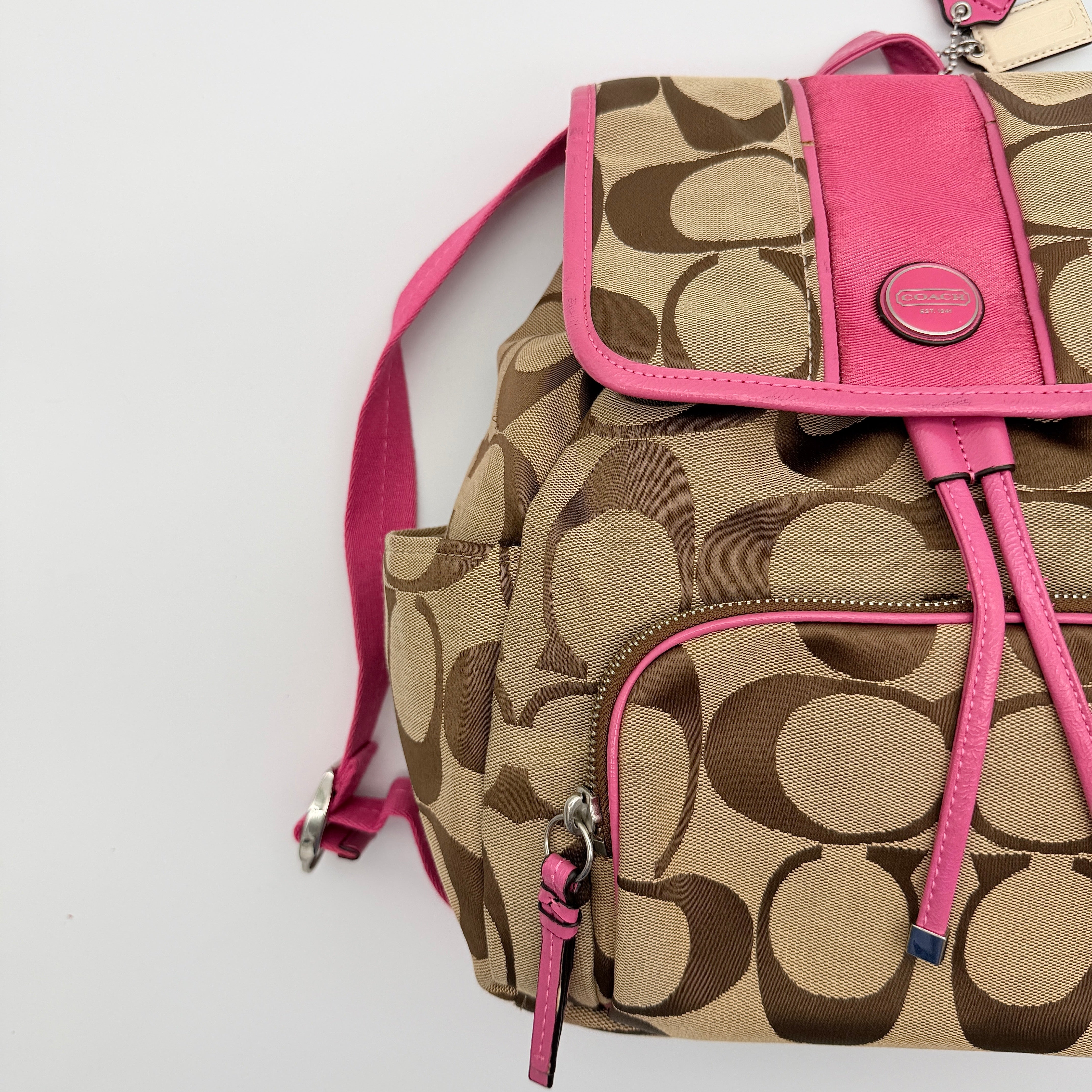 Coach Signature Stripe Mini Backpack Beige/Pink