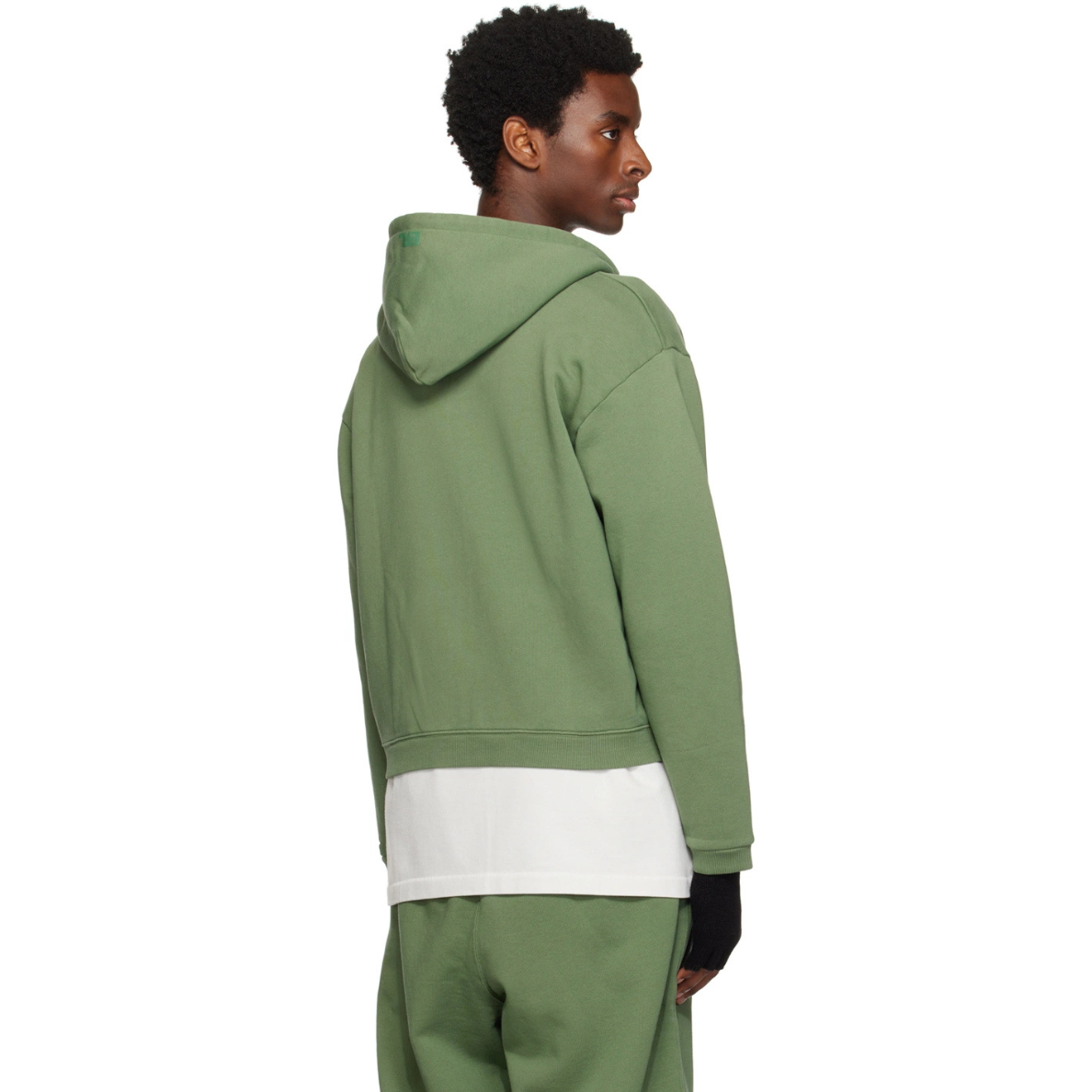 ERL Green Zip-Up Hoodie with heavyweight cotton fleece, relaxed fit, kangaroo pockets, and double zipper closure