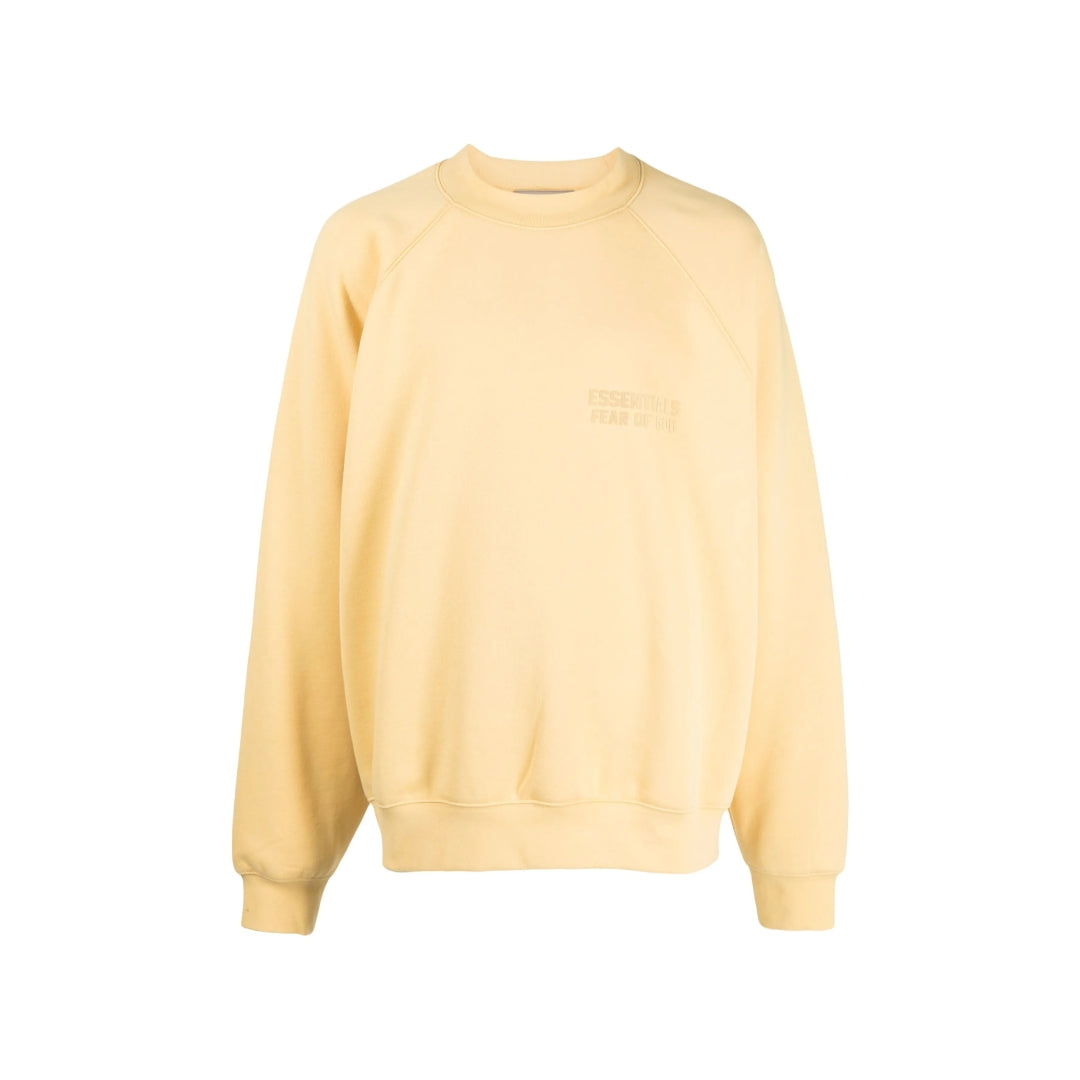 Essentials Fear of God oversized crewneck sweatshirt in canary yellow with tonal embossed logo on the chest.