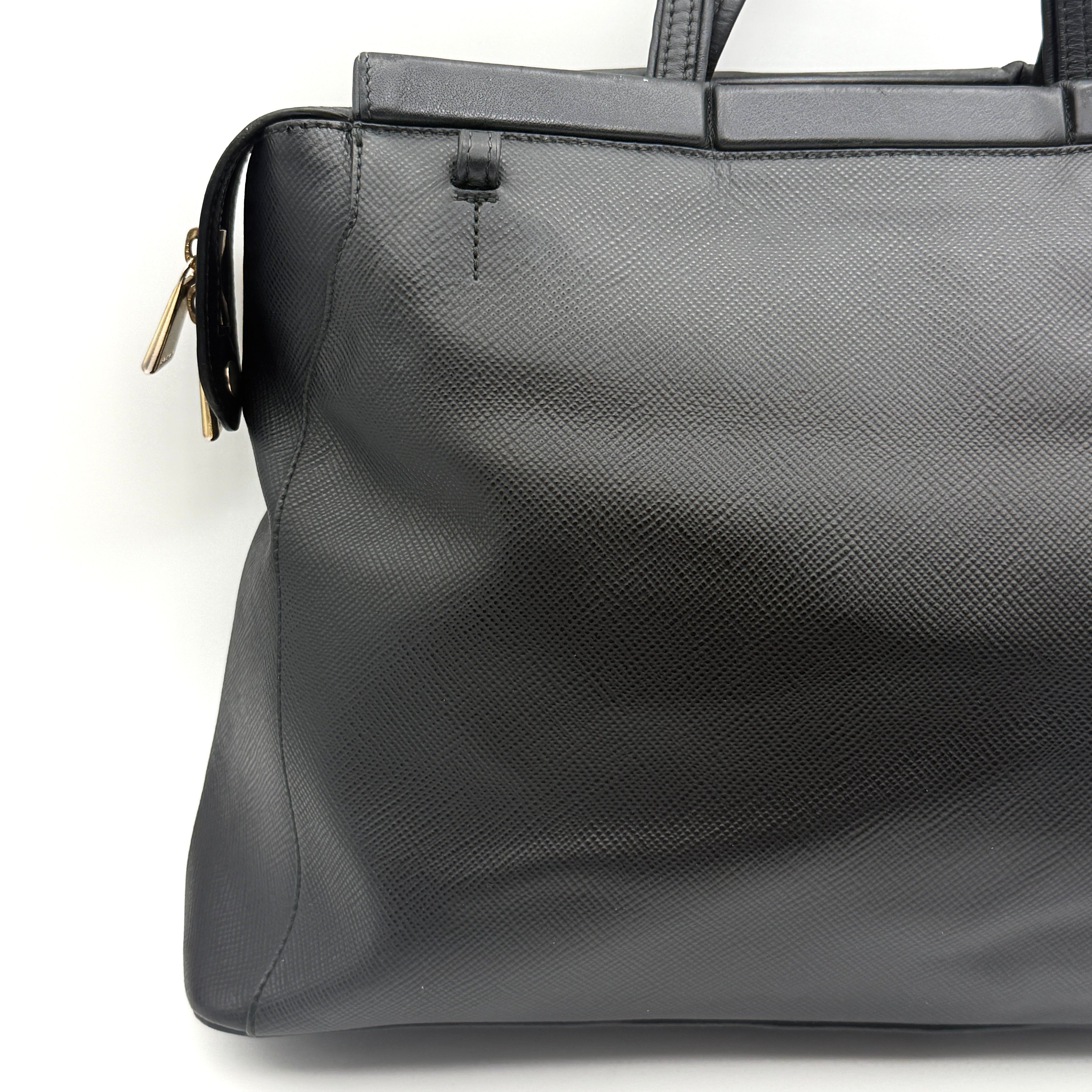 Furla 2Way Leather Zip Top Tote Bag Black