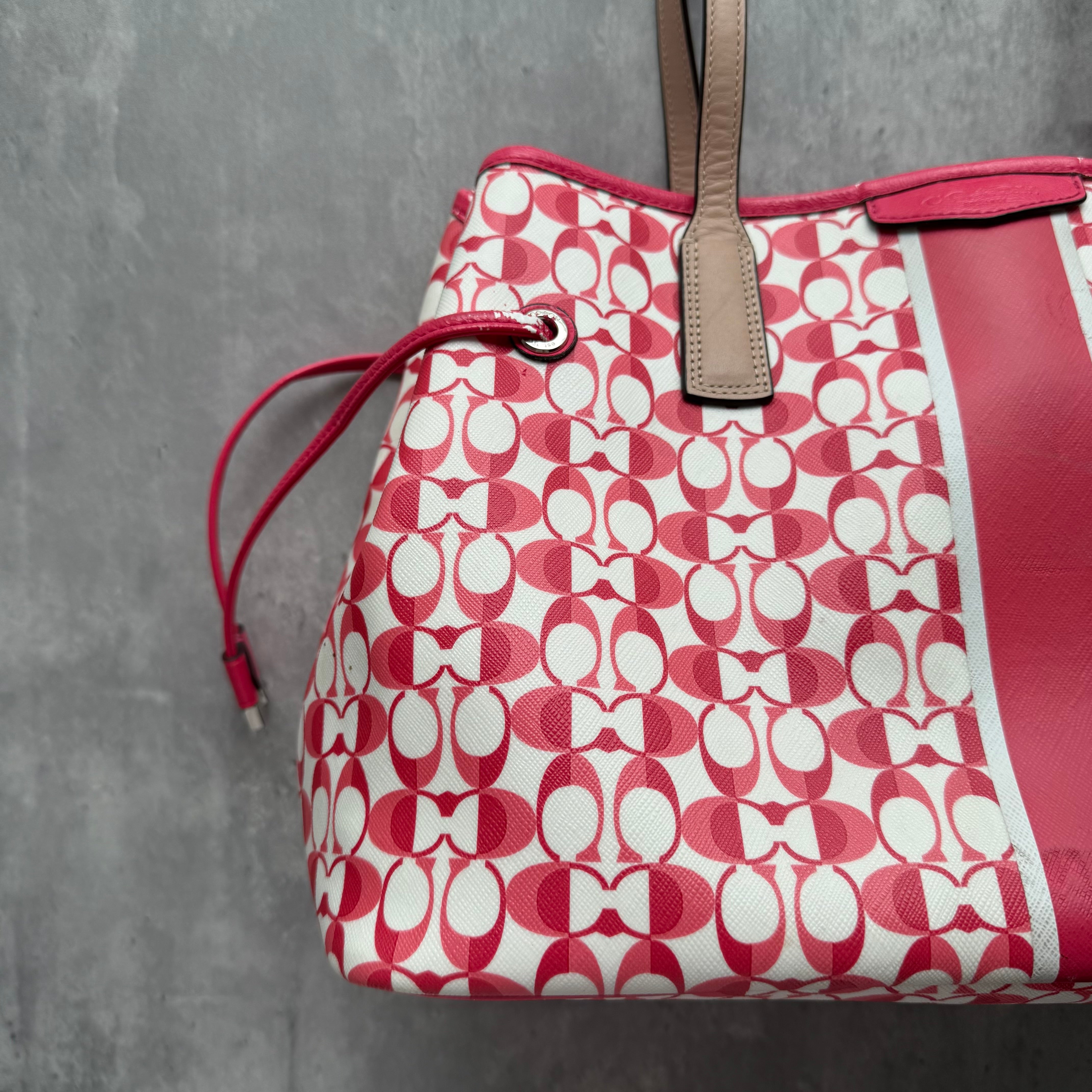 Coach Signature Stripe Carryall Tote Bag Pink/White