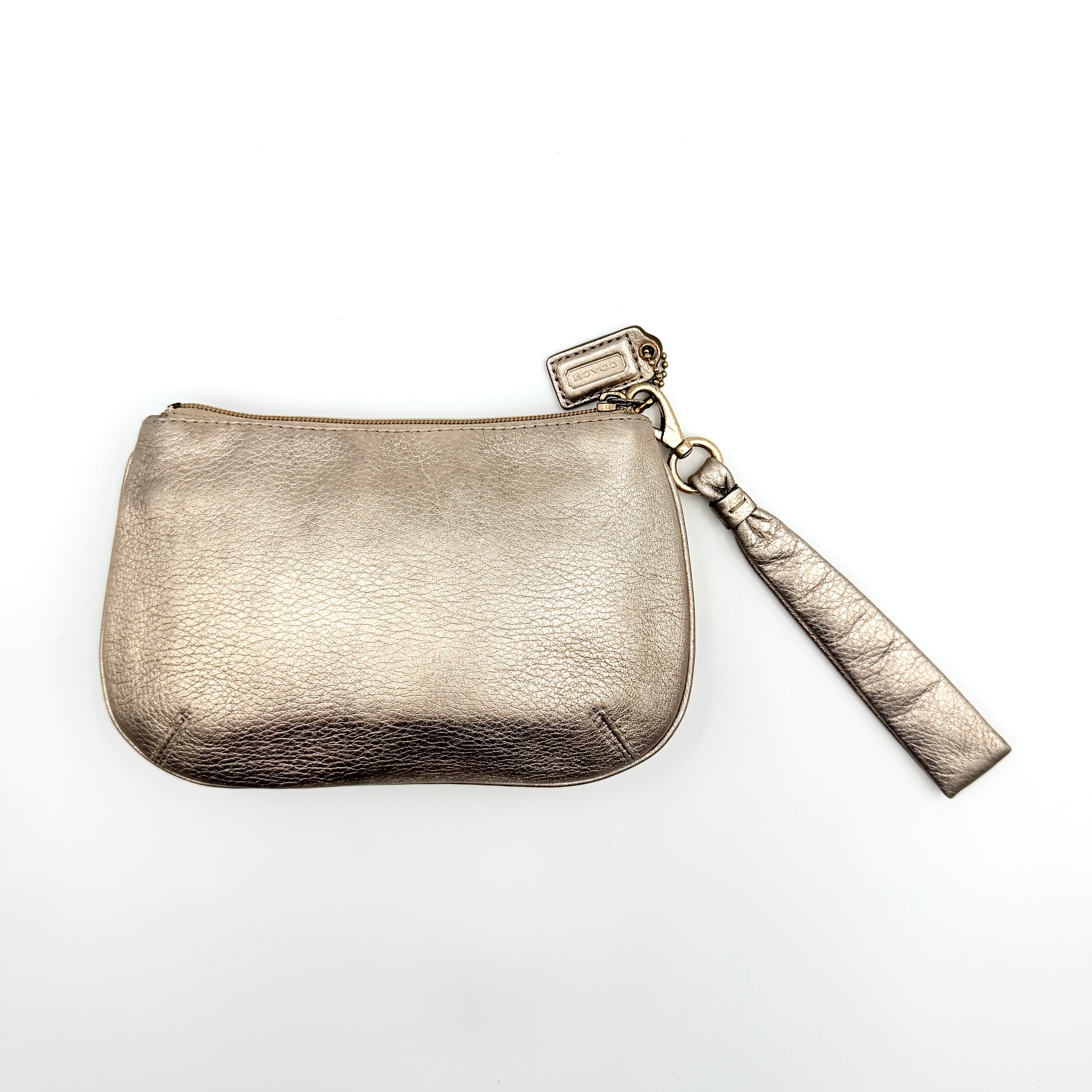 Coach Leather Metallic Wristlet Rose Gold