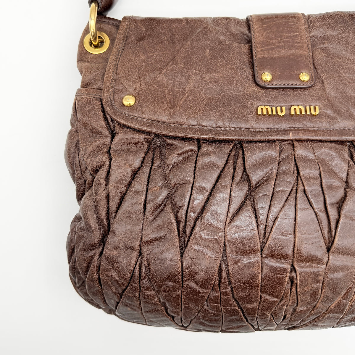 Miu Miu 2Way Matelasse Coffer Hobo Shoulder Bag Dark Brown