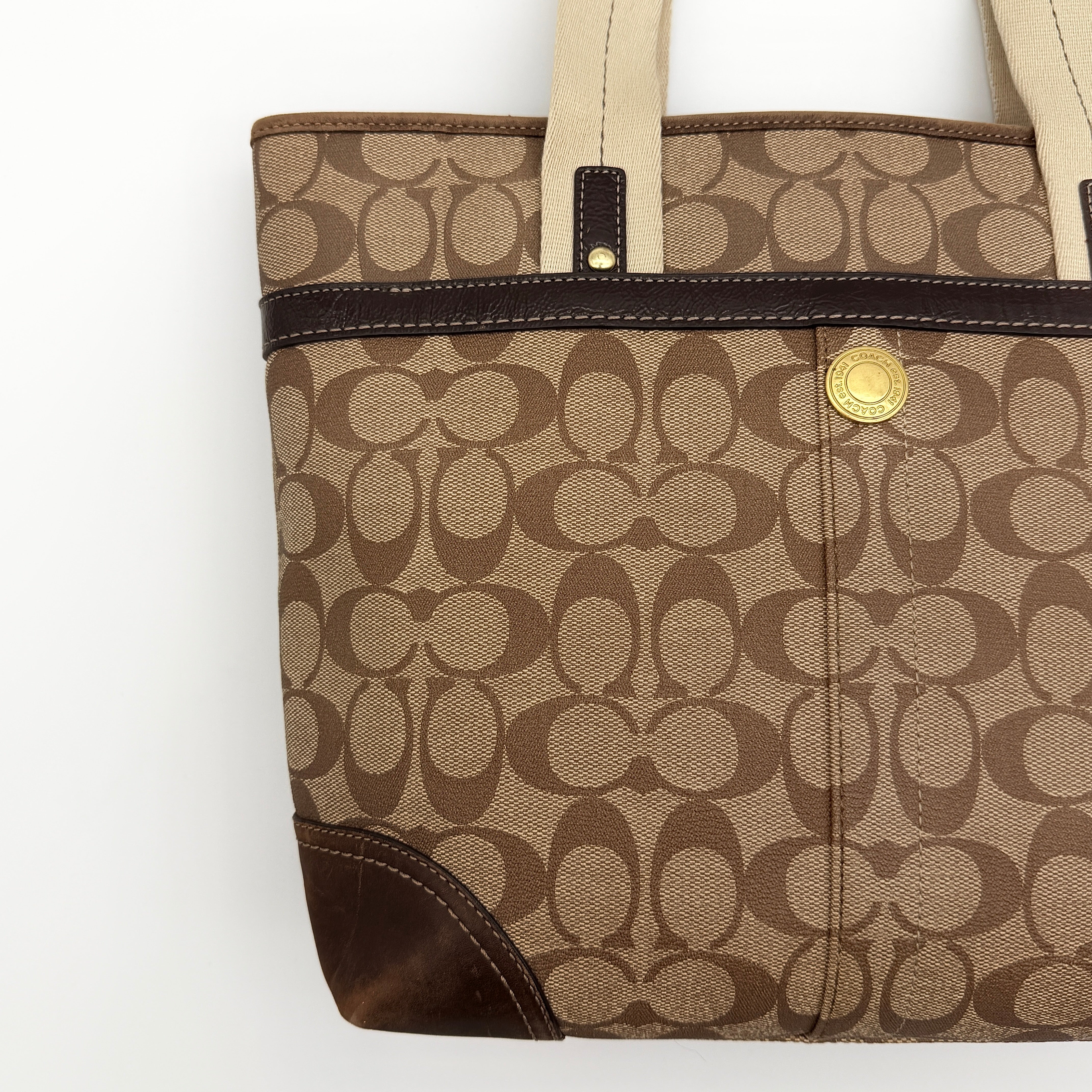 Coach Signature Heritage Stripe Tote Bag Beige/Brown