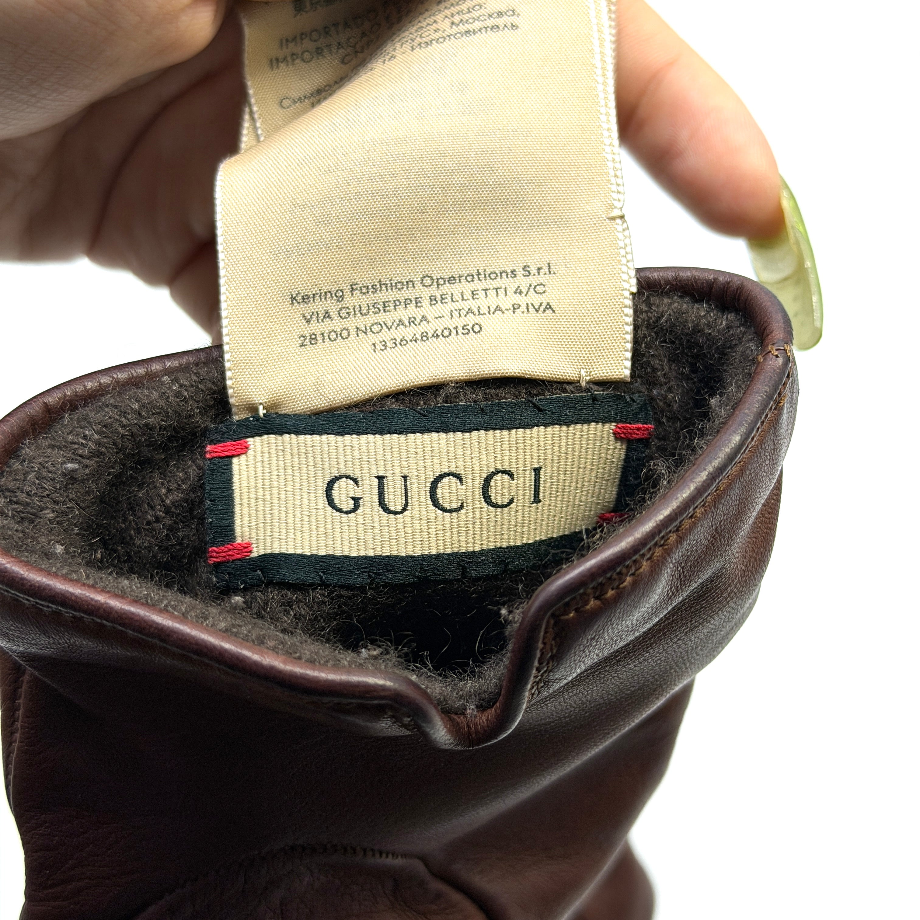 Gucci Vintage Horsebit Leather Gloves Brown