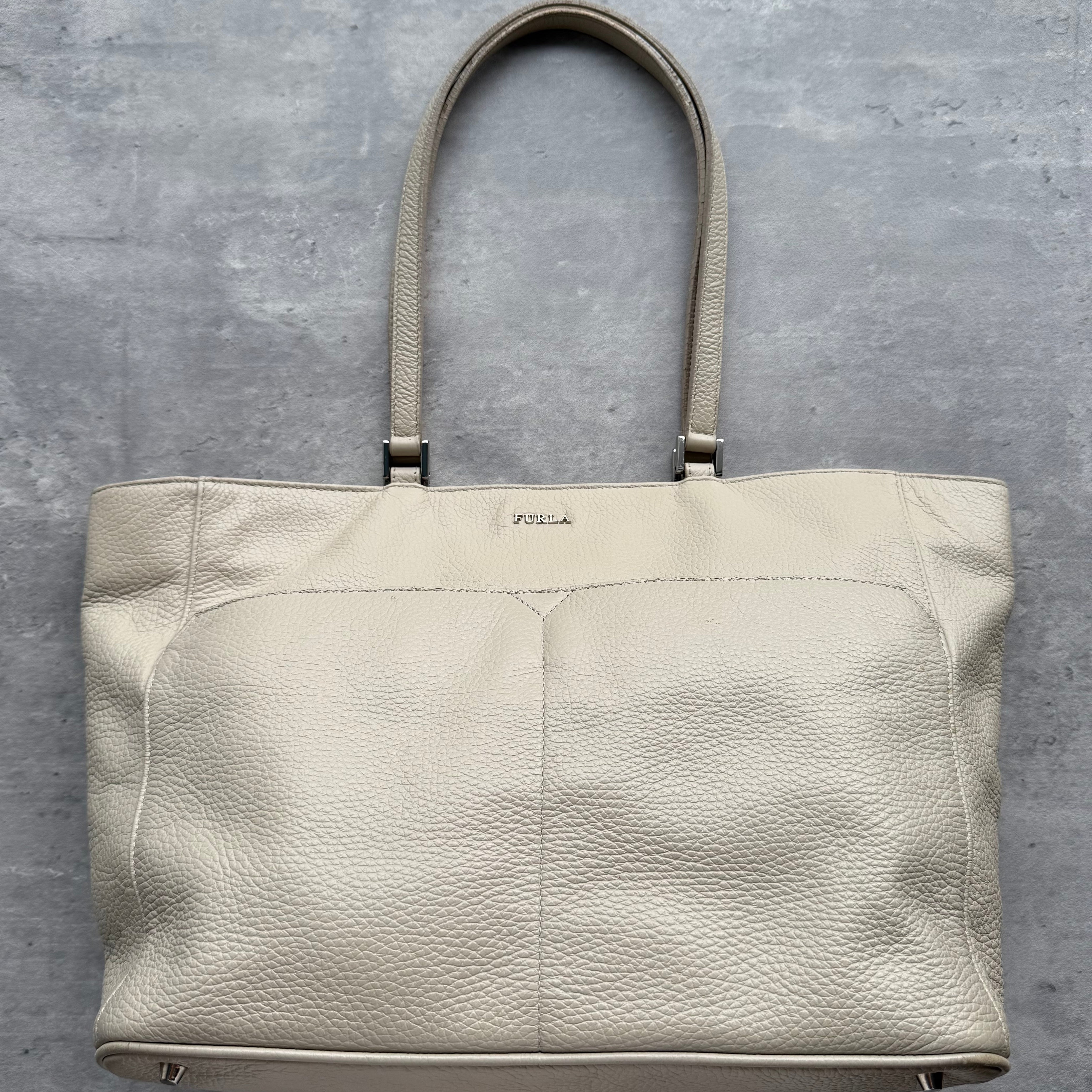Furla White Pebbled Leather Tote Bag White