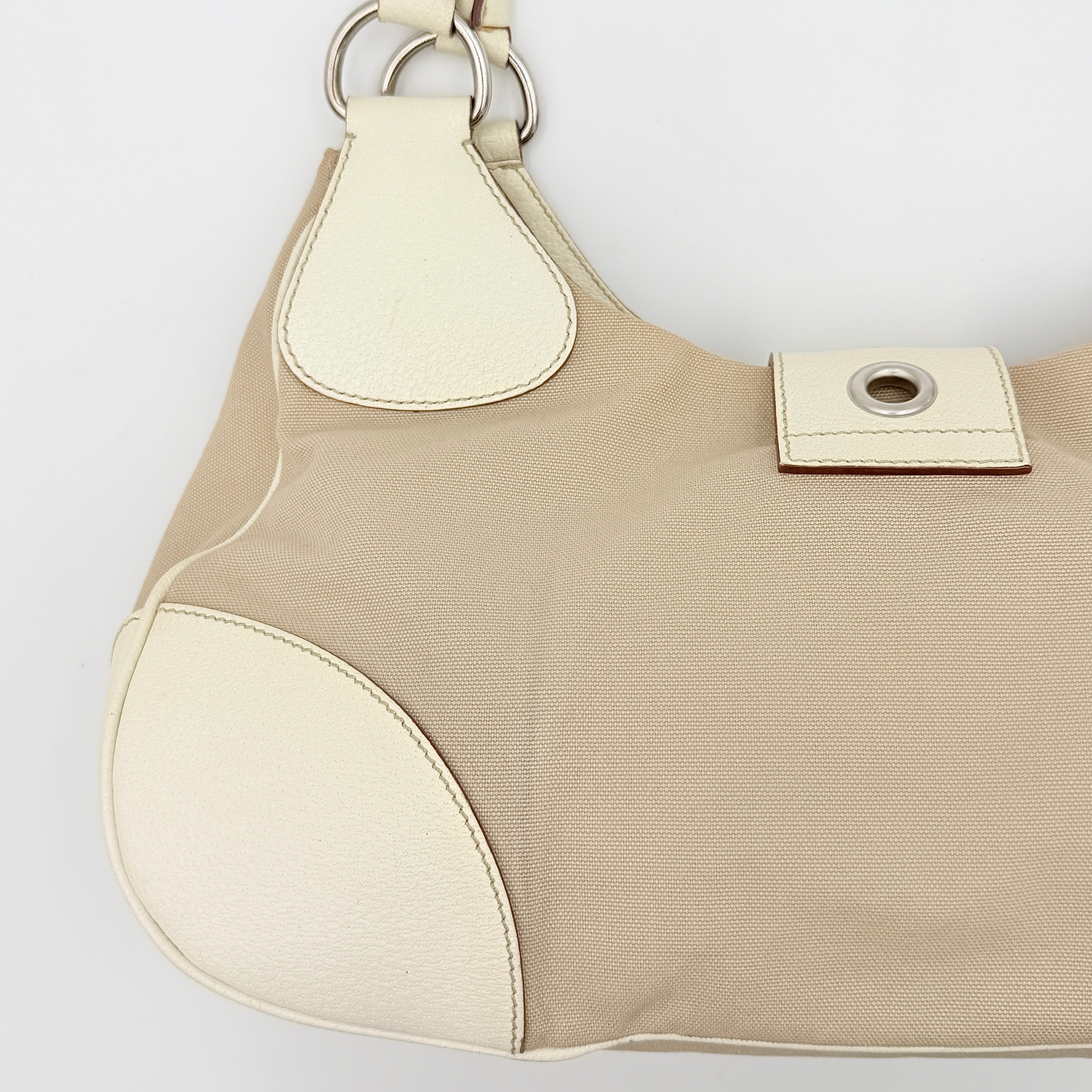 Prada Enamelled Moon Shoulder Bag Beige/Cream