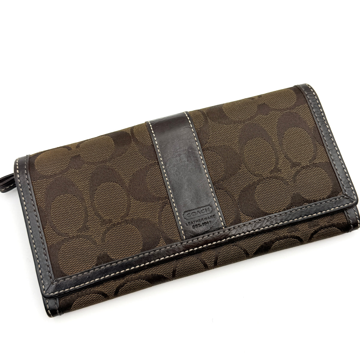 Coach Signature Stripe Long Wallet Dark Brown
