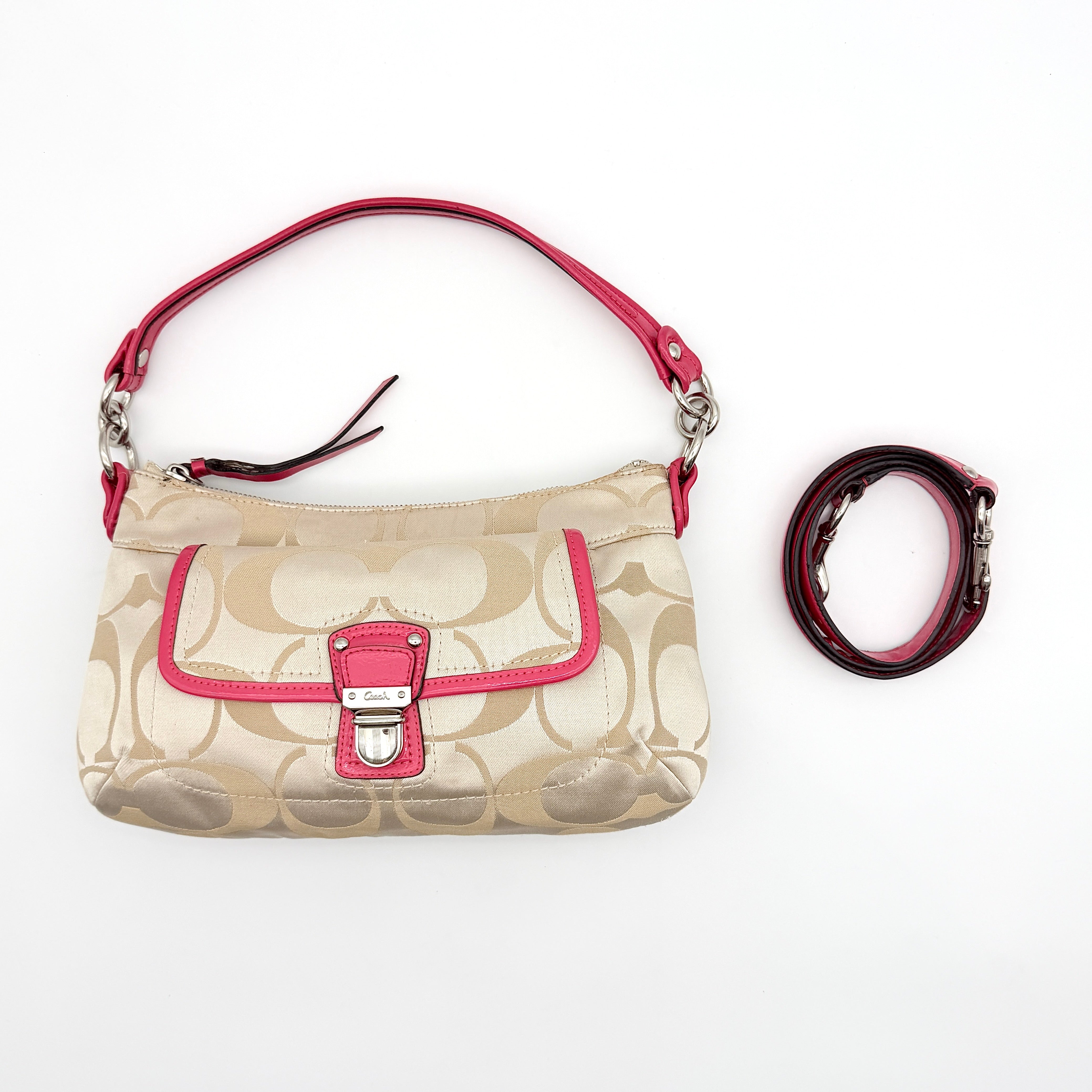 Coach 2Way Signature Shoulder Bag Beige/Pink