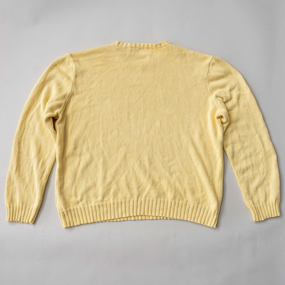 Polo Ralph Lauren yellow cotton knit crewneck sweater, XXL, with navy embroidered logo on the chest.