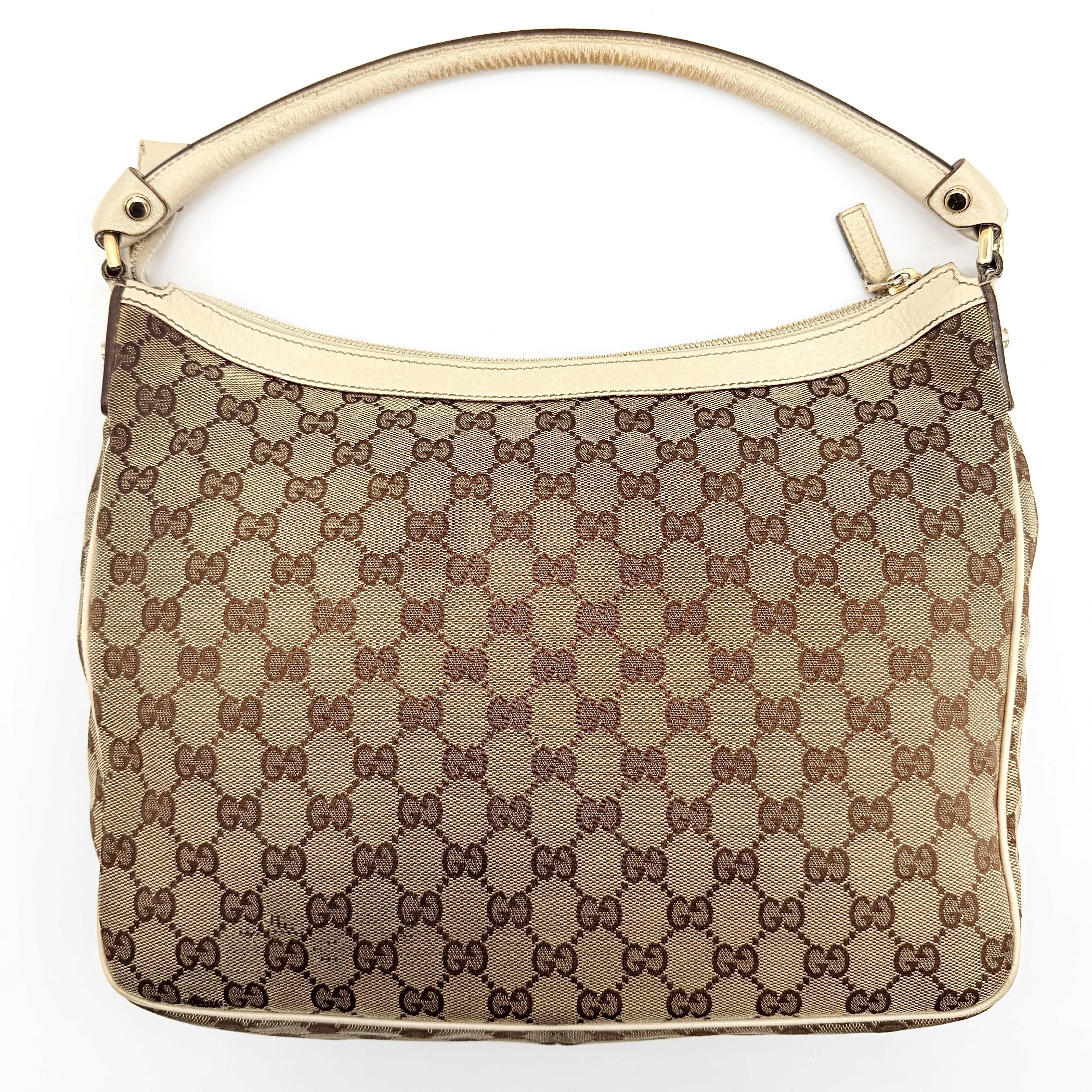 Gucci GG Monogram Hobo Shoulder Bag Beige/White