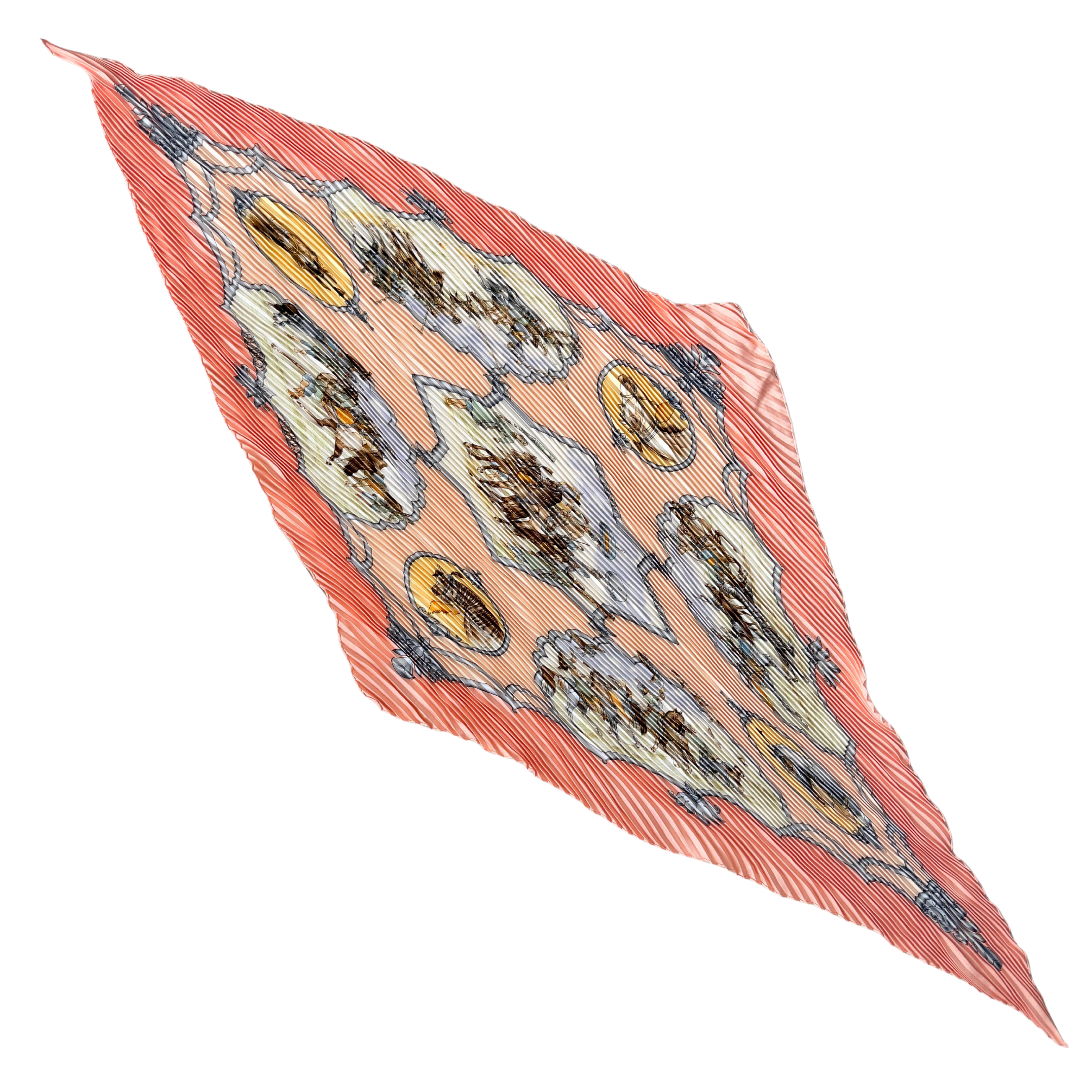 Hermès Les Chevaux Des Moghols Pleated Silk Scarf Pink
