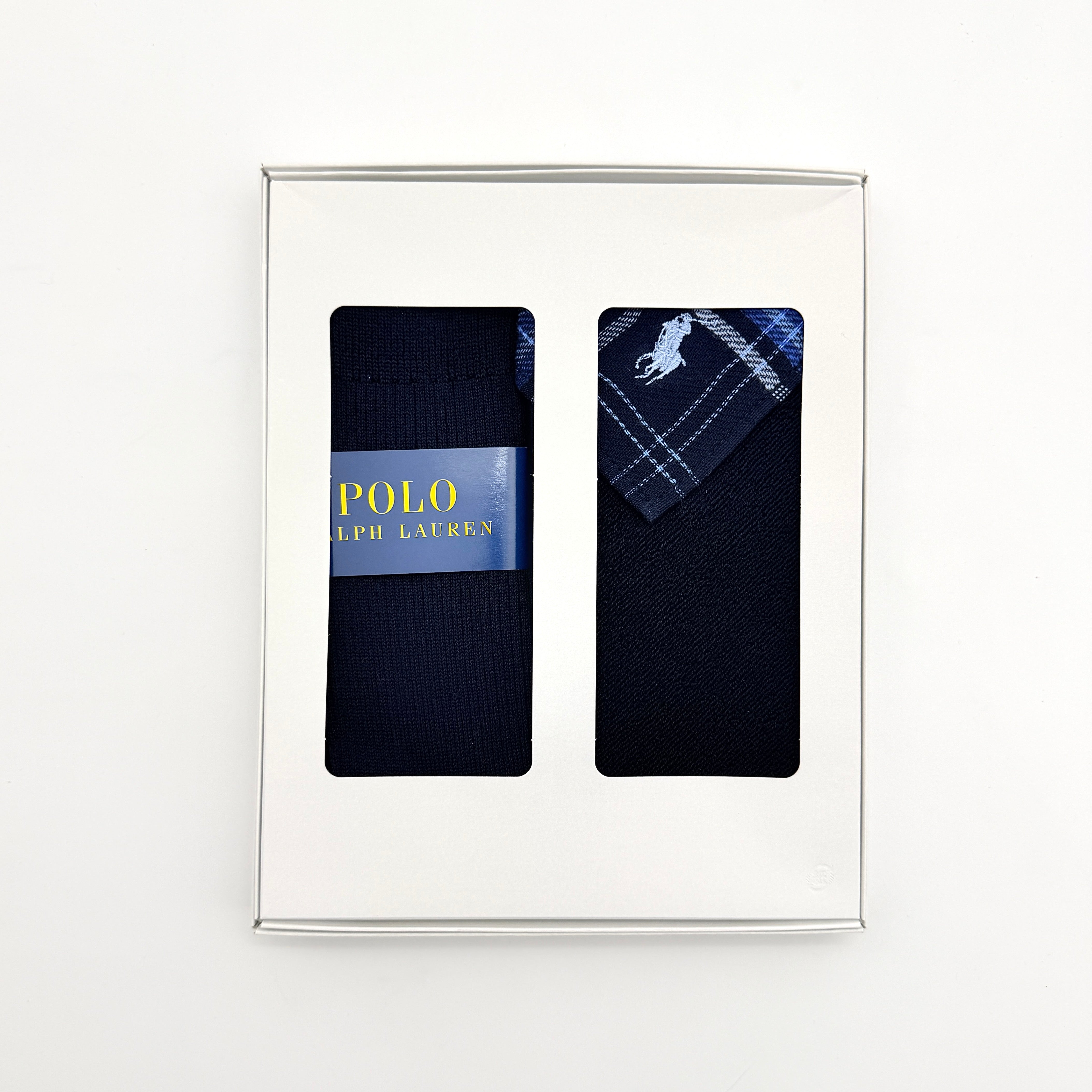 Polo Ralph Lauren Gift Set Navy (Ribbed Socks & Plaid Handkerchief)