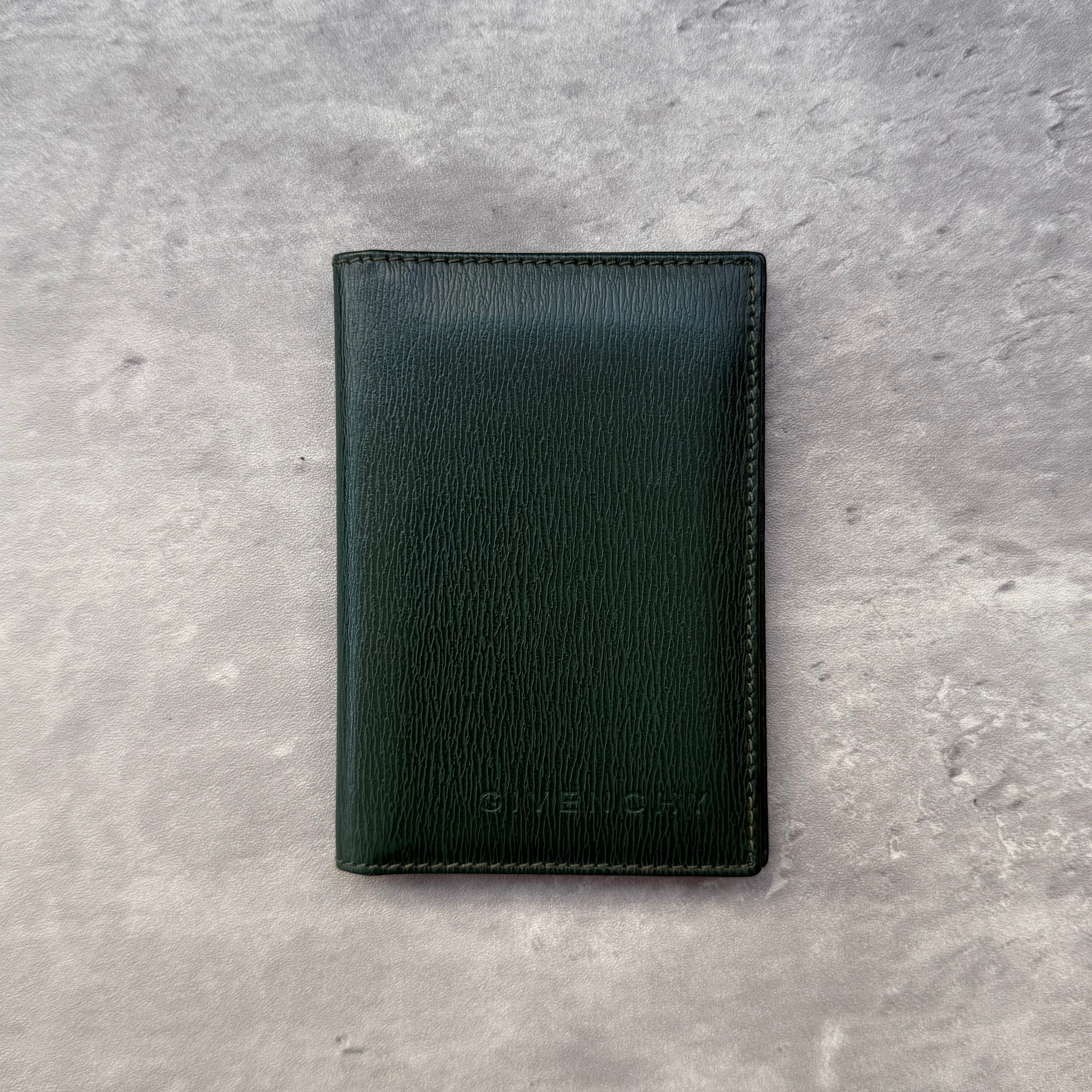 Givenchy Gentleman Bifold Cardholder Dark Green, crafted in textured leather with slim bifold design and multiple card slots.