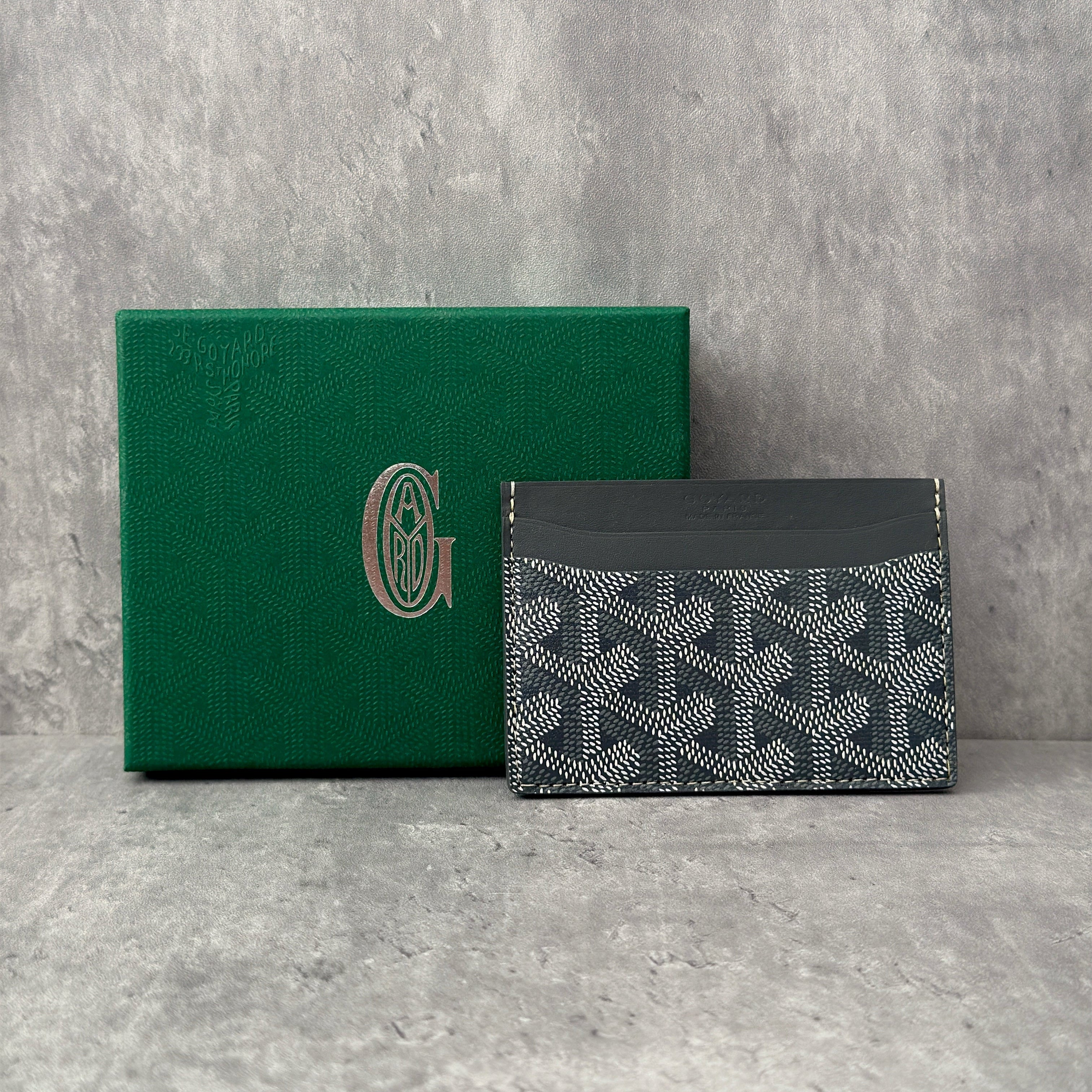 Goyard Grey Goyardine Saint Sulpice Card Holder, featuring iconic monogram canvas with leather trim and multiple card slots.