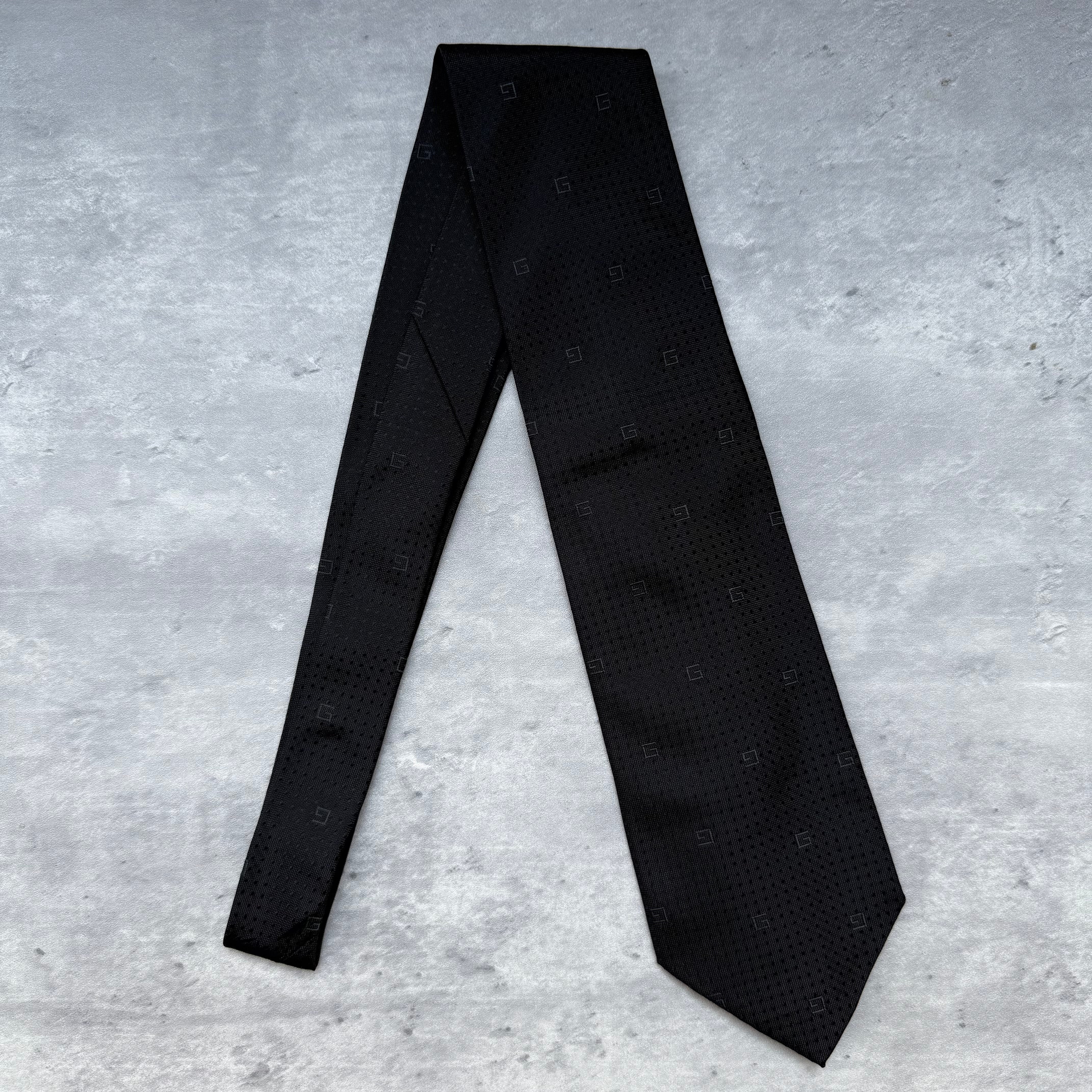 Gucci G Logo Silk Neck Tie Black, featuring tonal G monogram pattern, crafted in Italy from fine silk.
