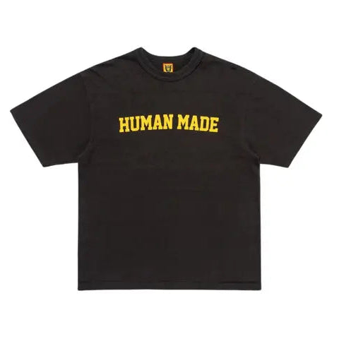 Human Made 'The Future Is In The Past' T-Shirt Black SS24, featuring yellow front and back graphics on black cotton tee.