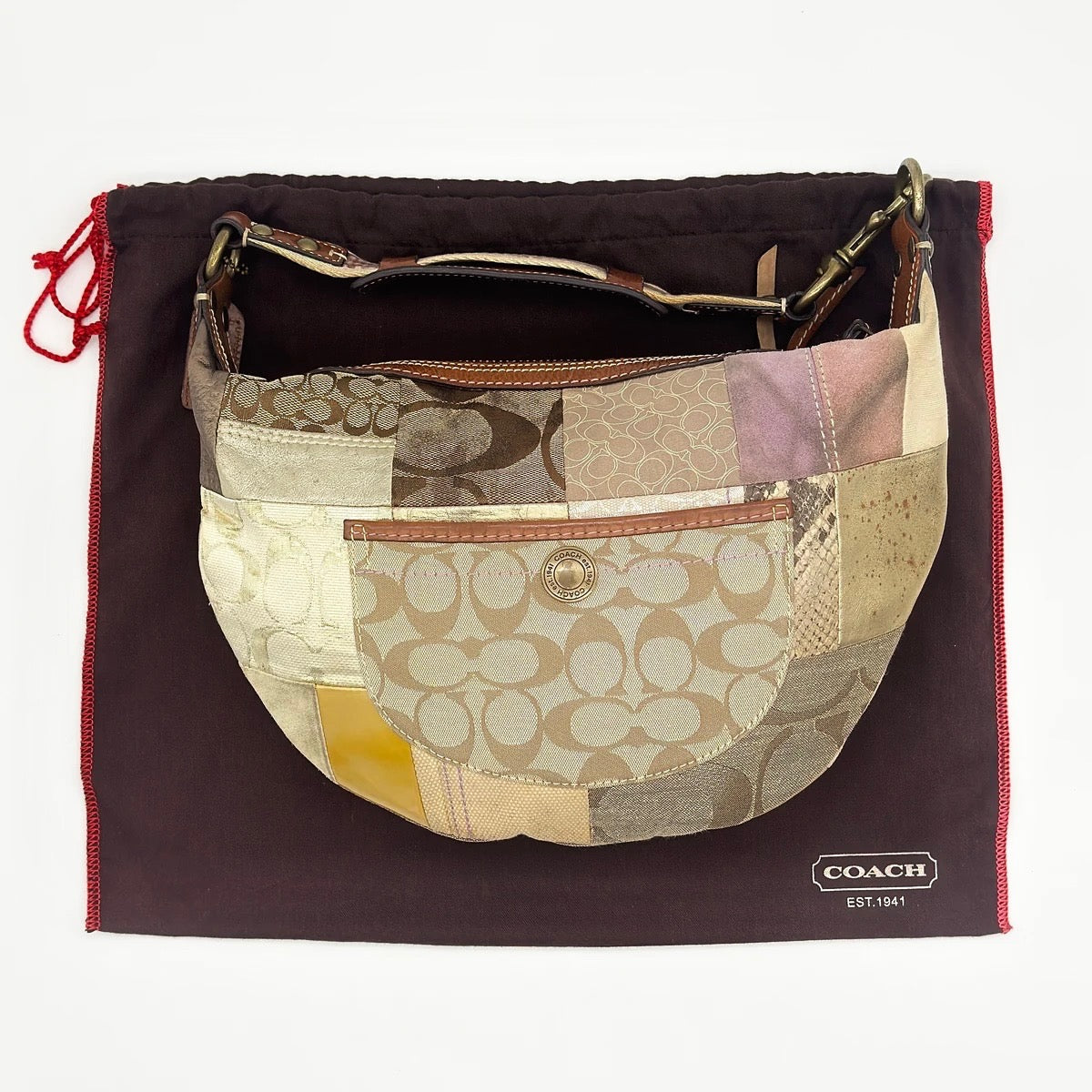 Coach Y2K Patchwork Hobo Boho Shoulder Bag Multicolor