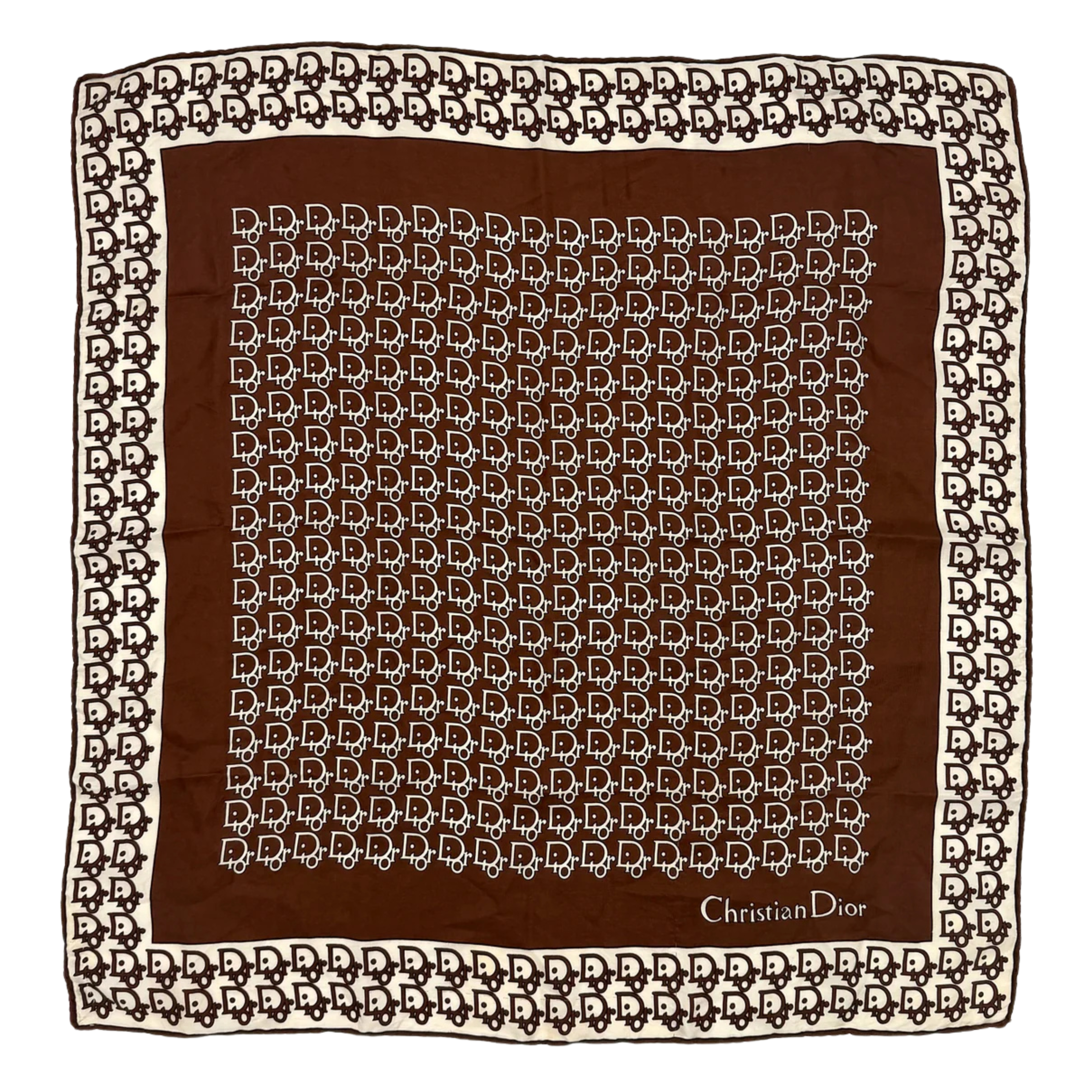 Dior Monogram Logo Silk Scarf Brown/White