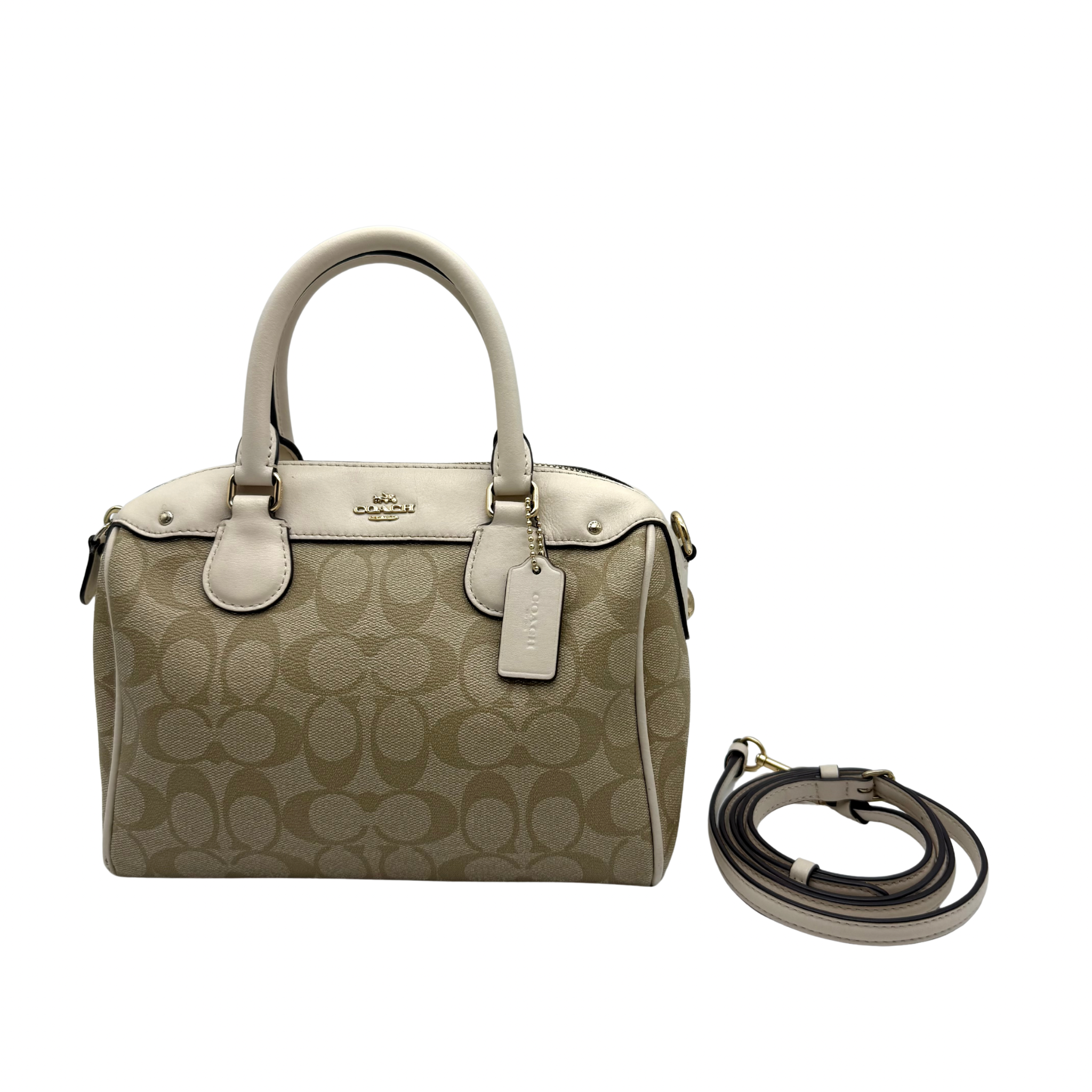 Coach 2Way Signature Mini Bennett Boston Bag Beige/White