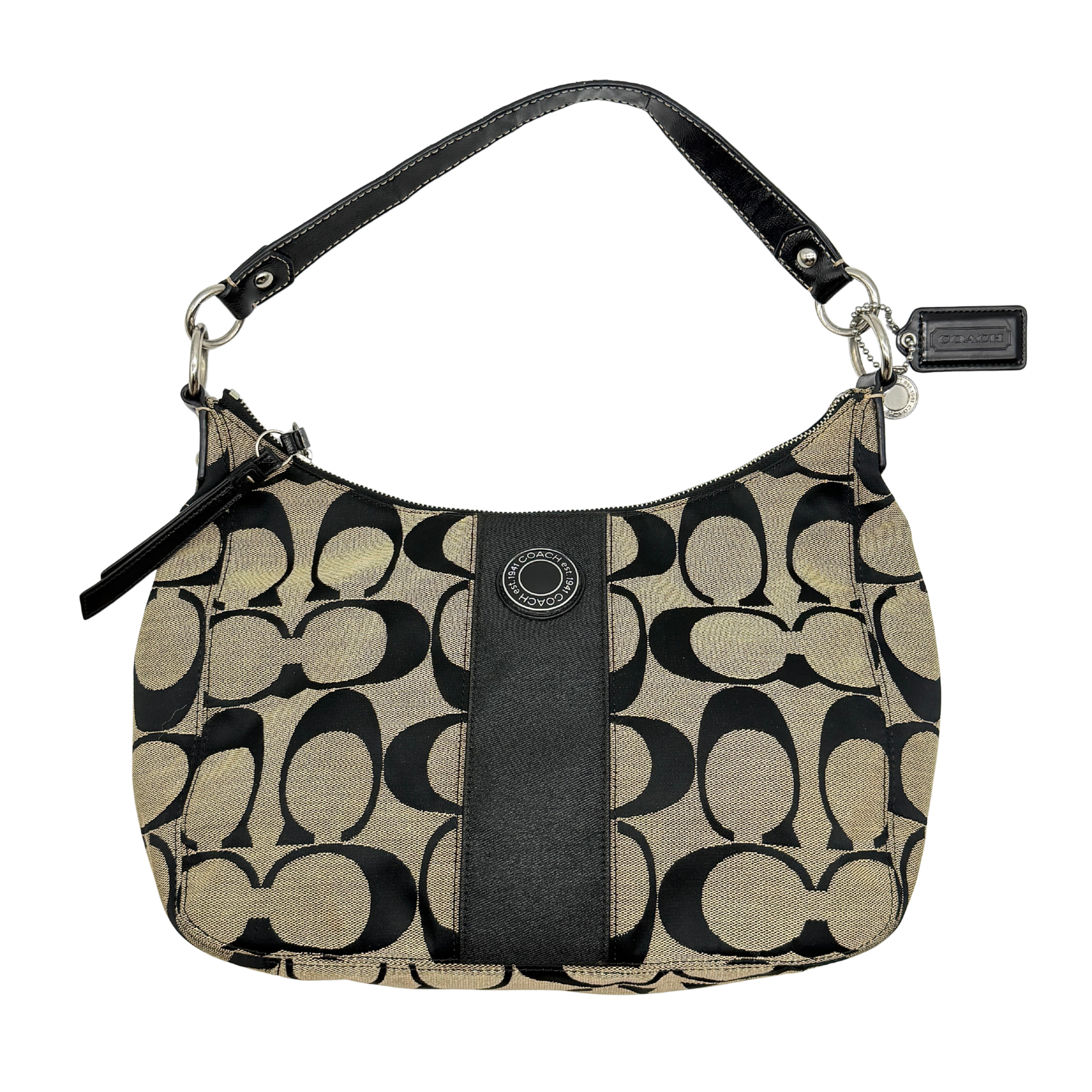 Coach Signature Stripe Shoulder Bag Black/Grey