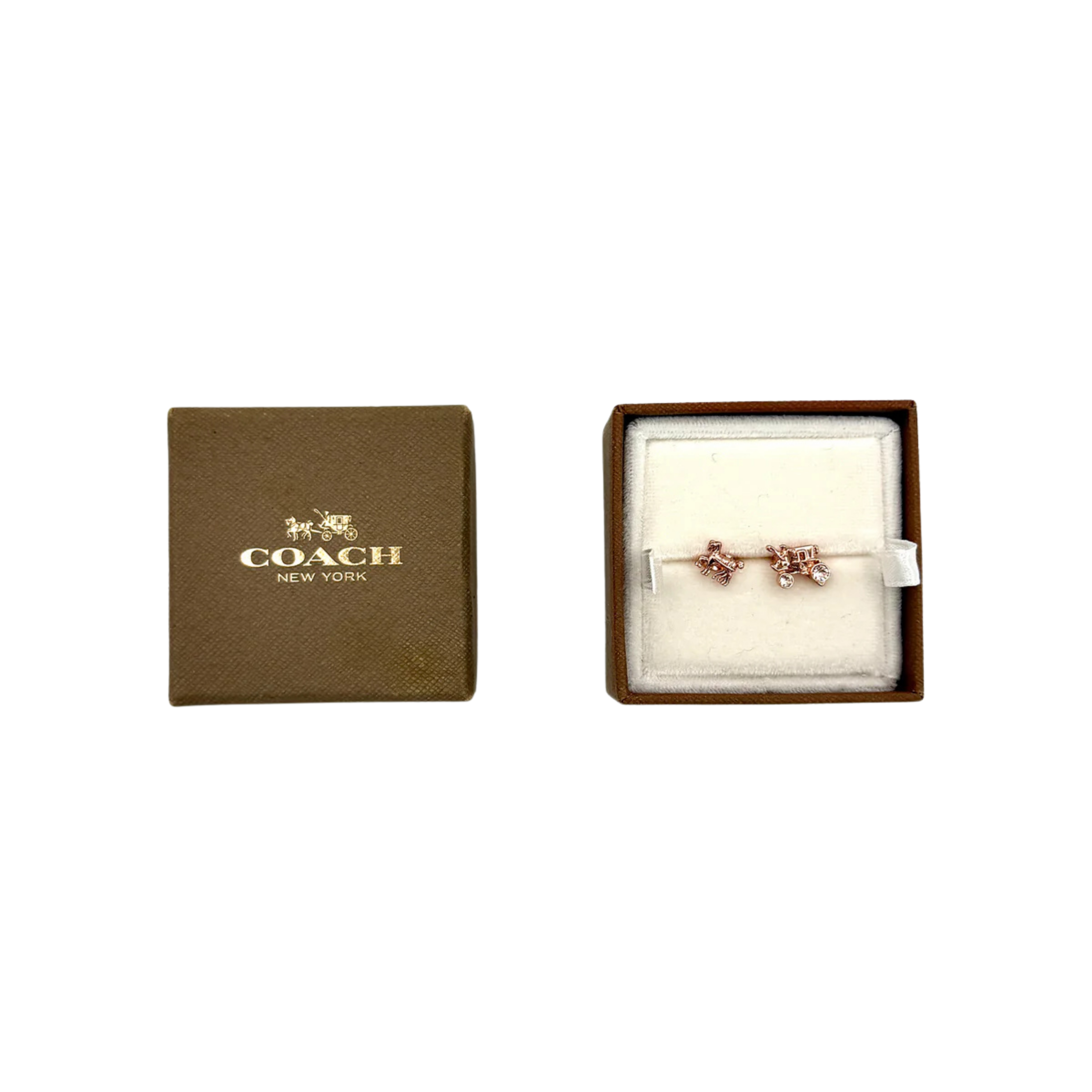 Coach Horse & Carriage Stud Earrings Rose Gold