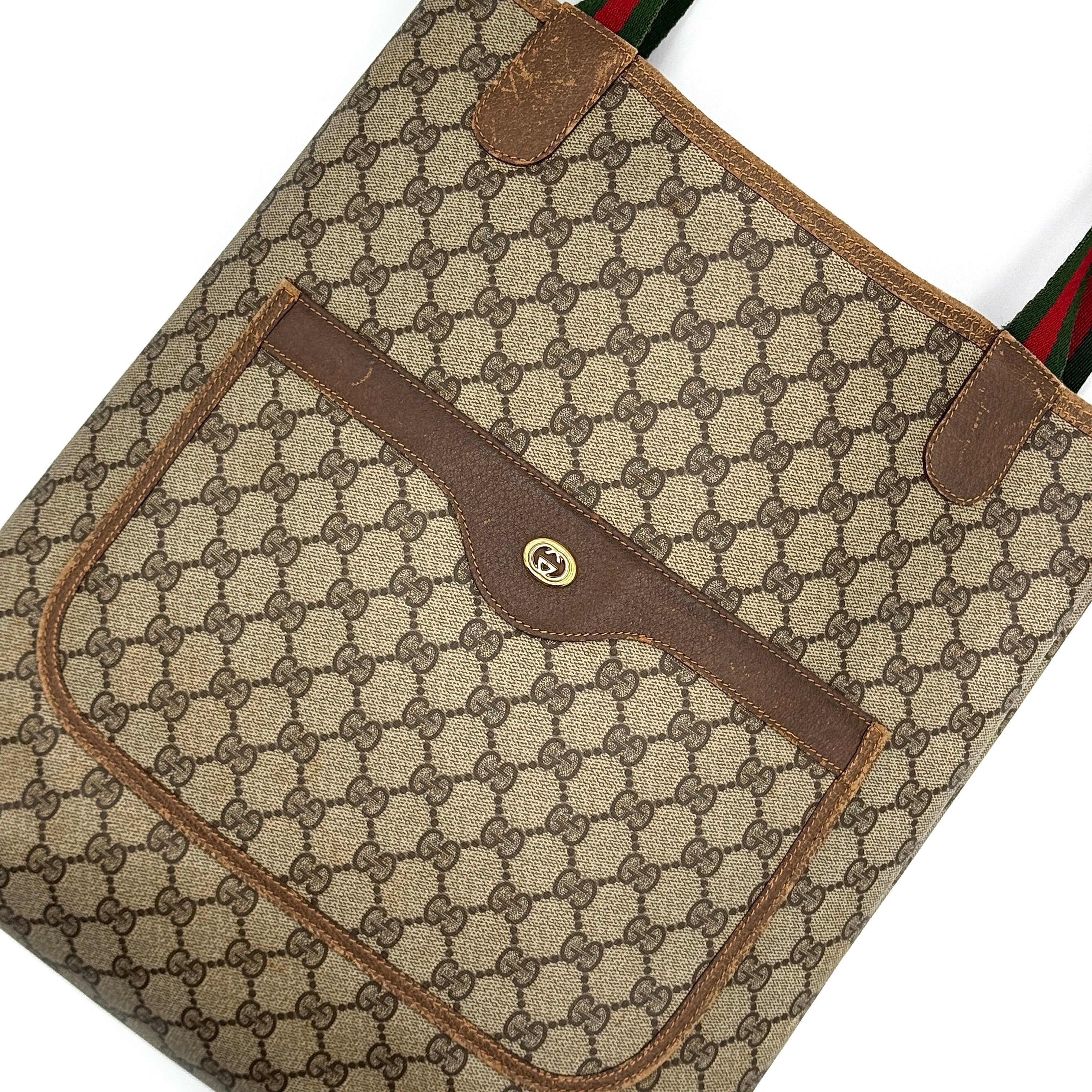 Gucci GG Monogram Supreme Web Sherry Line Tote Bag Beige