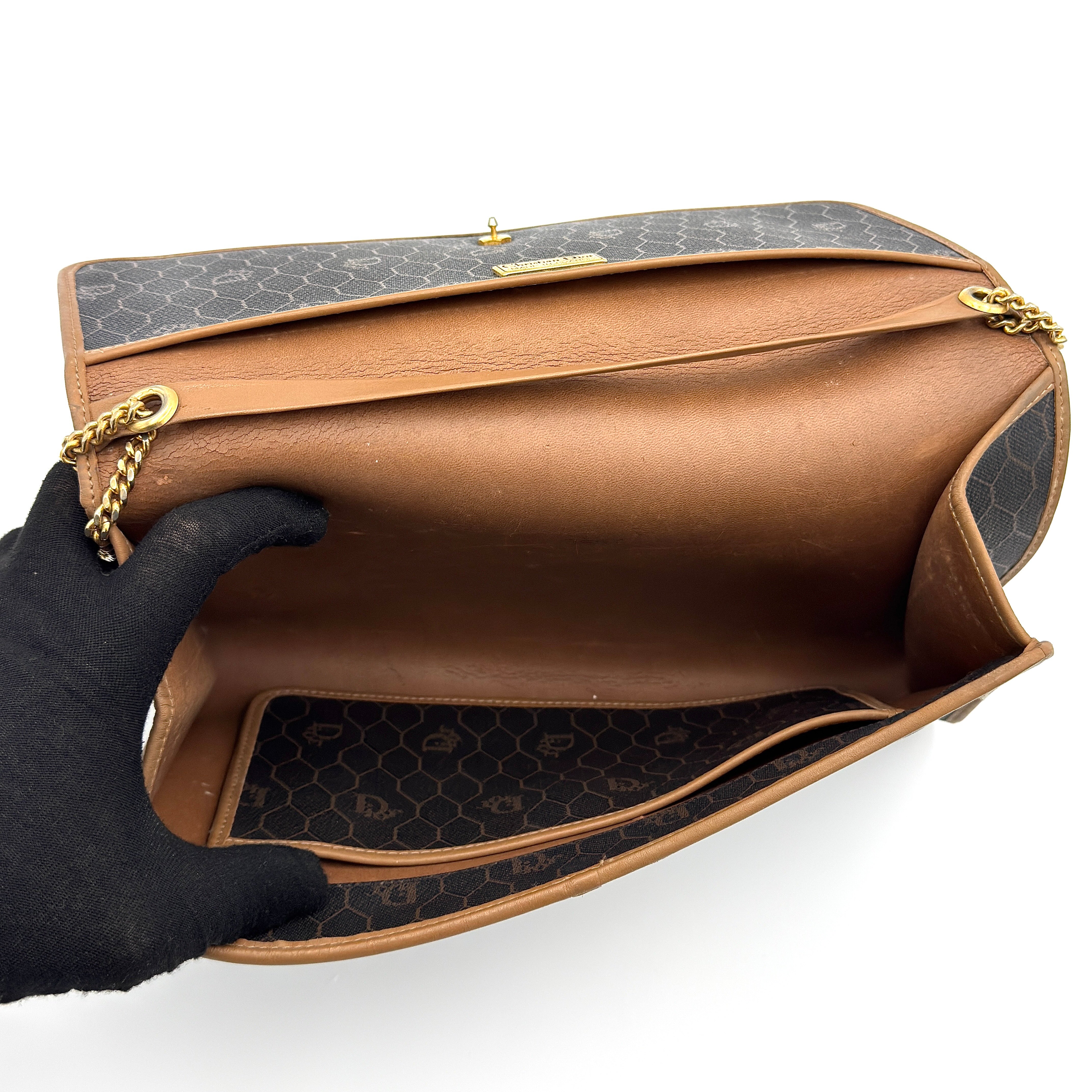 Dior Honeycomb Canvas Chain Shoulder Bag Brown