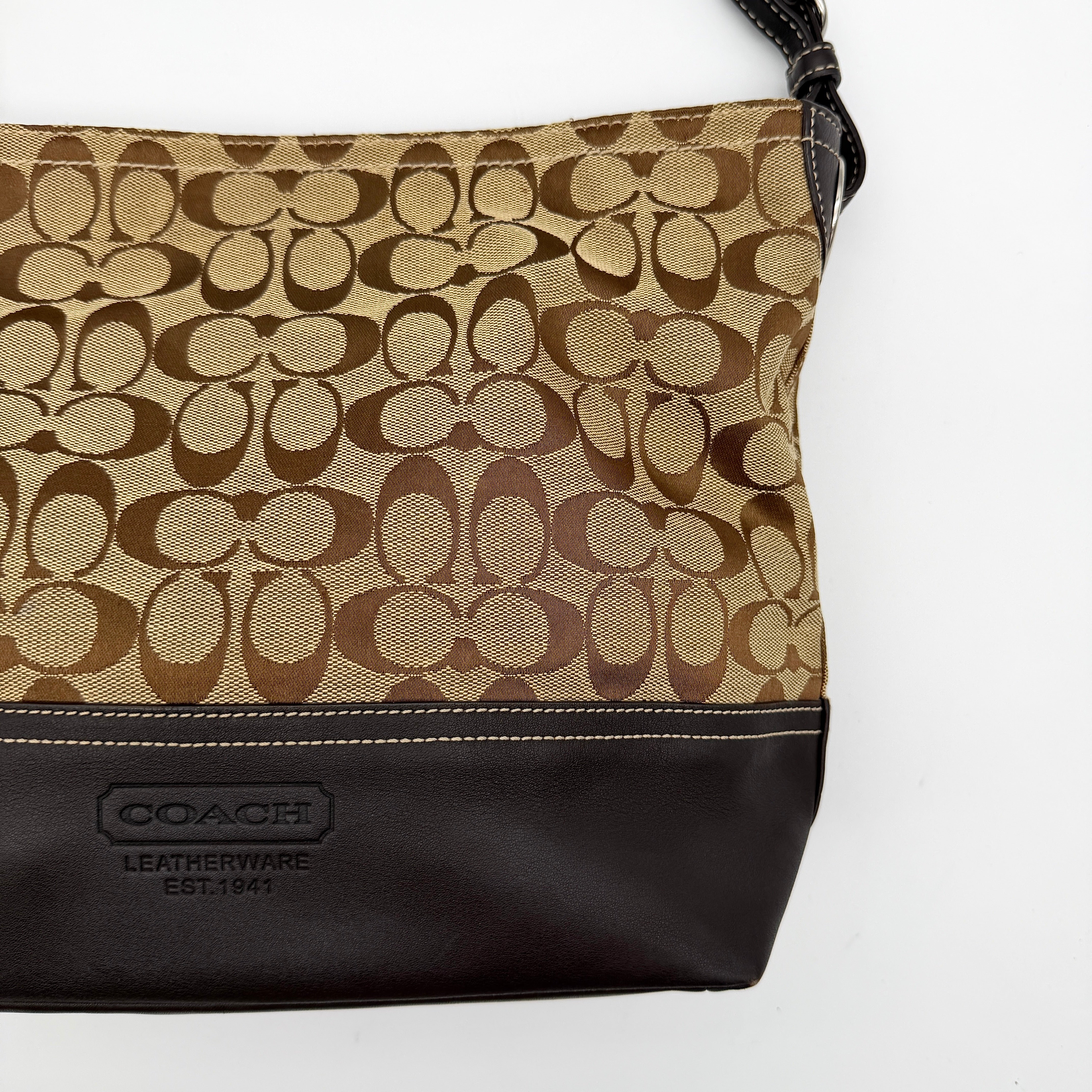Coach Signature Park Hobo Shoulder Bag Beige/Brown