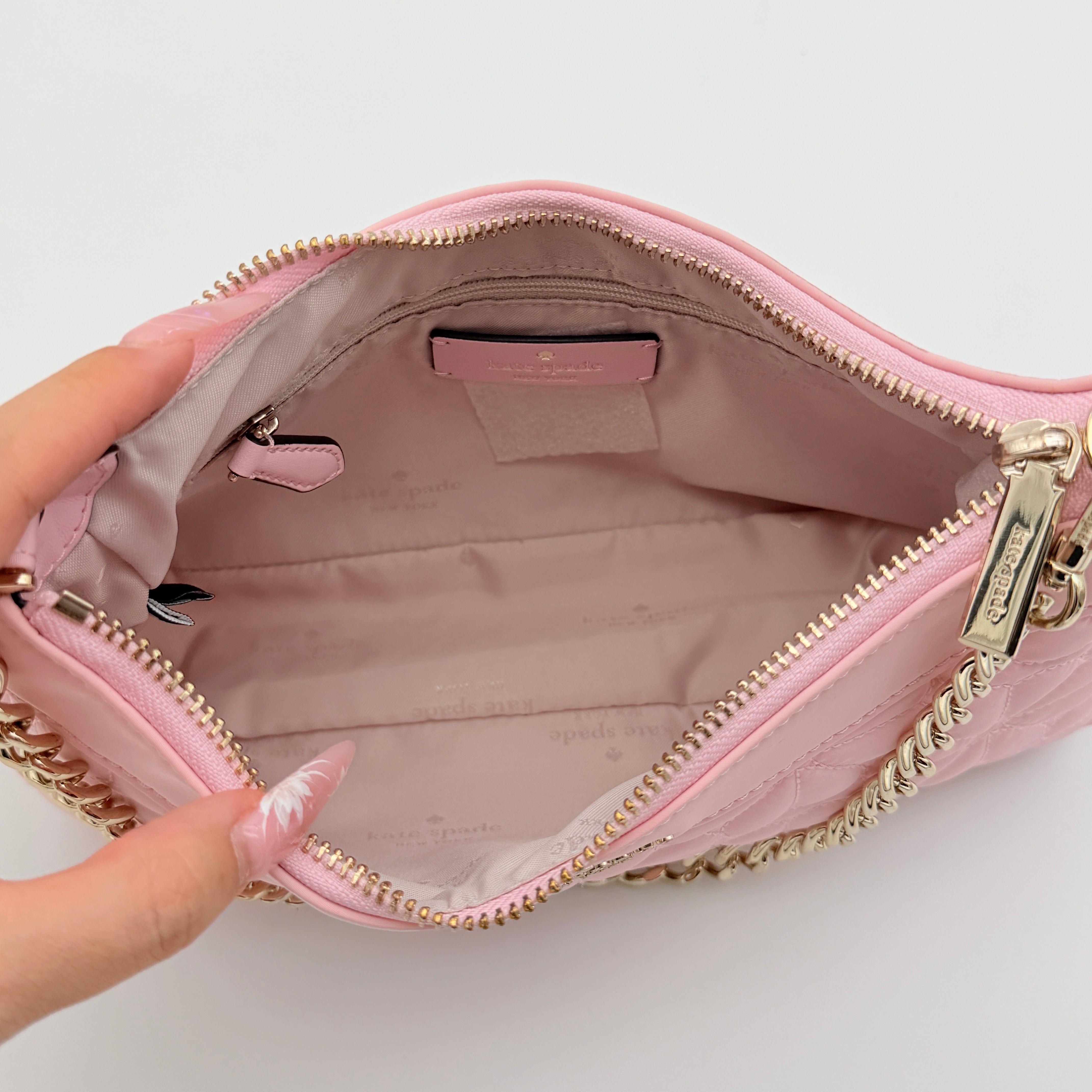 Kate Spade 2Way Spade Flower Quilted Nylon Shoulder Bag Pink