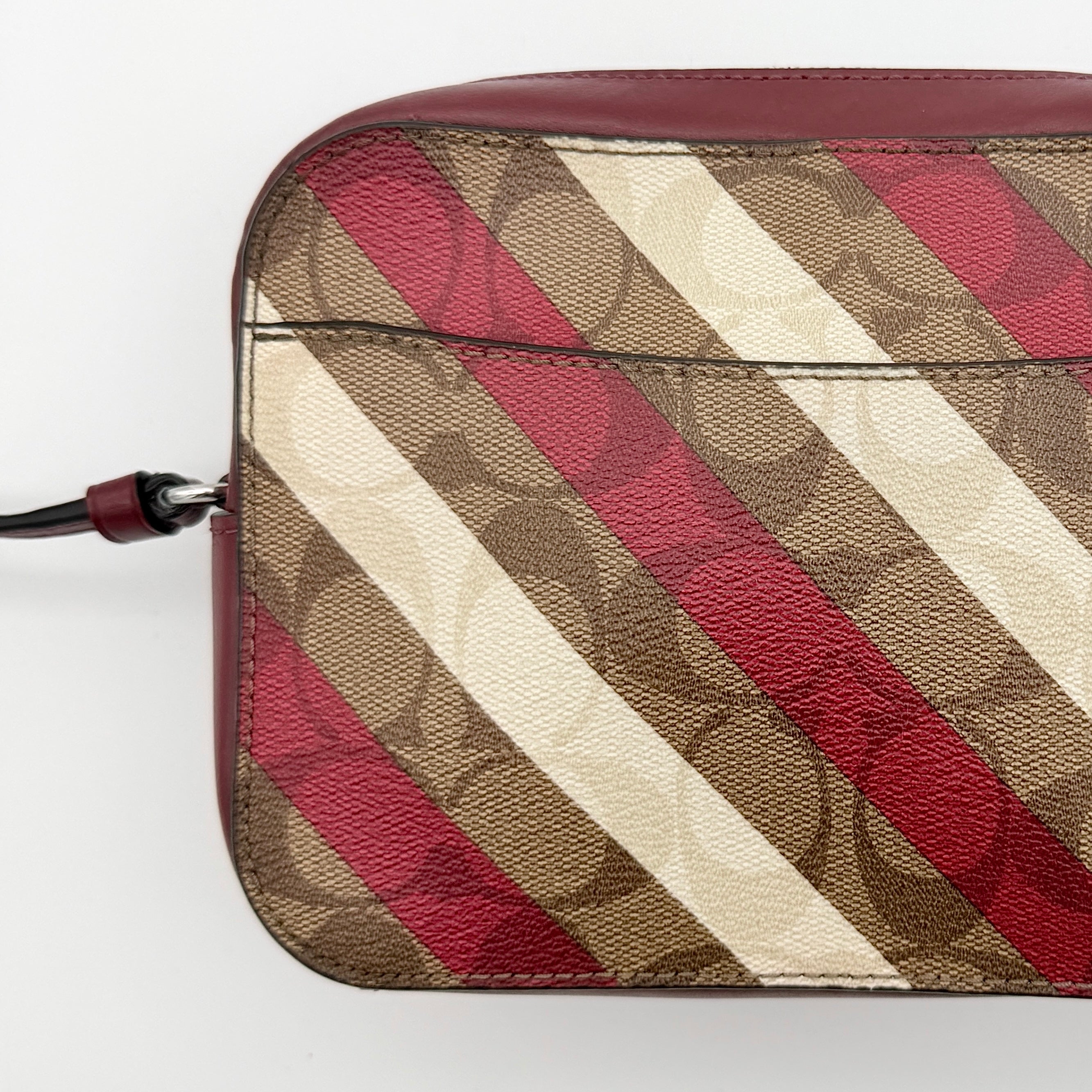 Coach Signature Stripe Mini Camera Bag Beige/Red