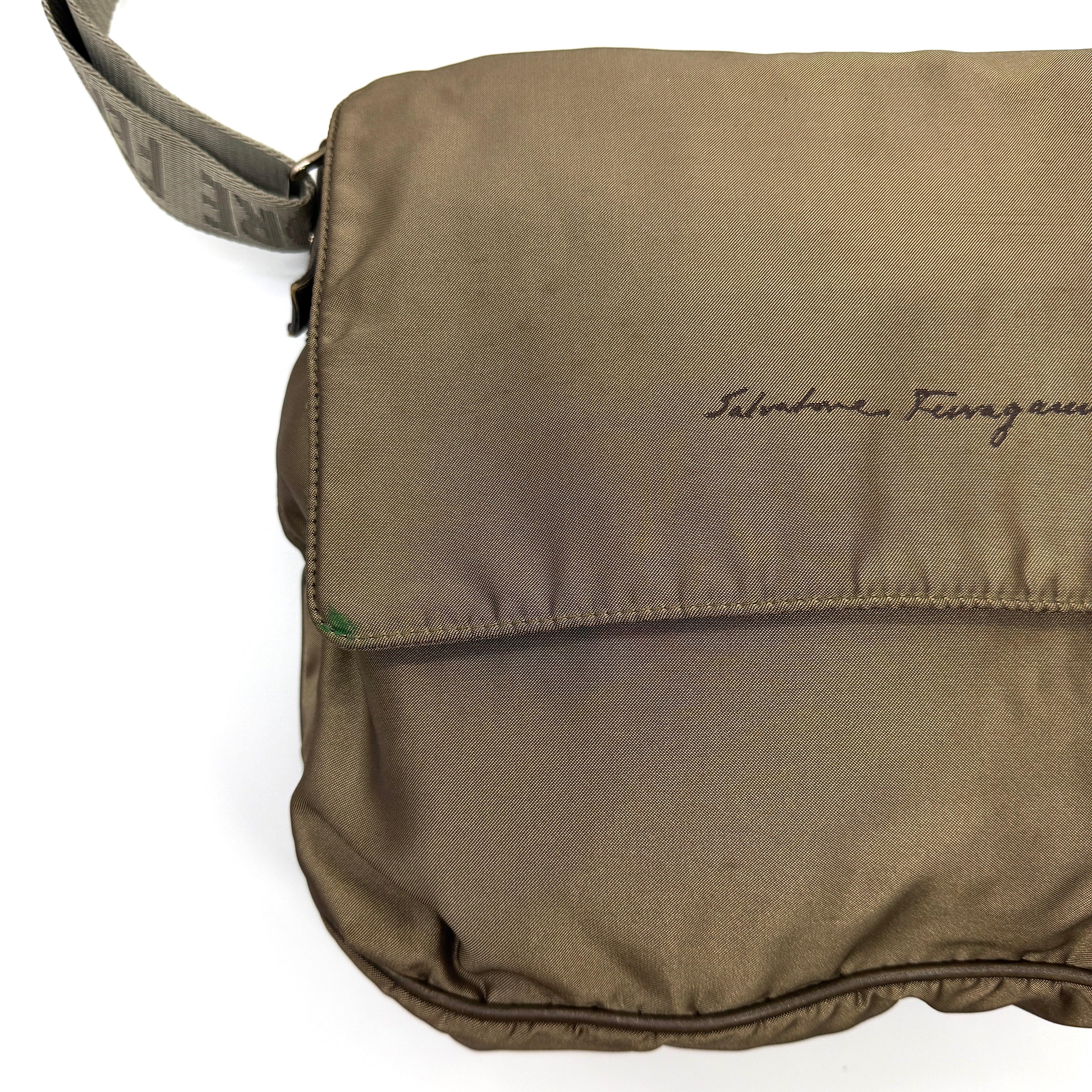 Salvatore Ferragamo Nylon Messenger Crossbody Bag Brown