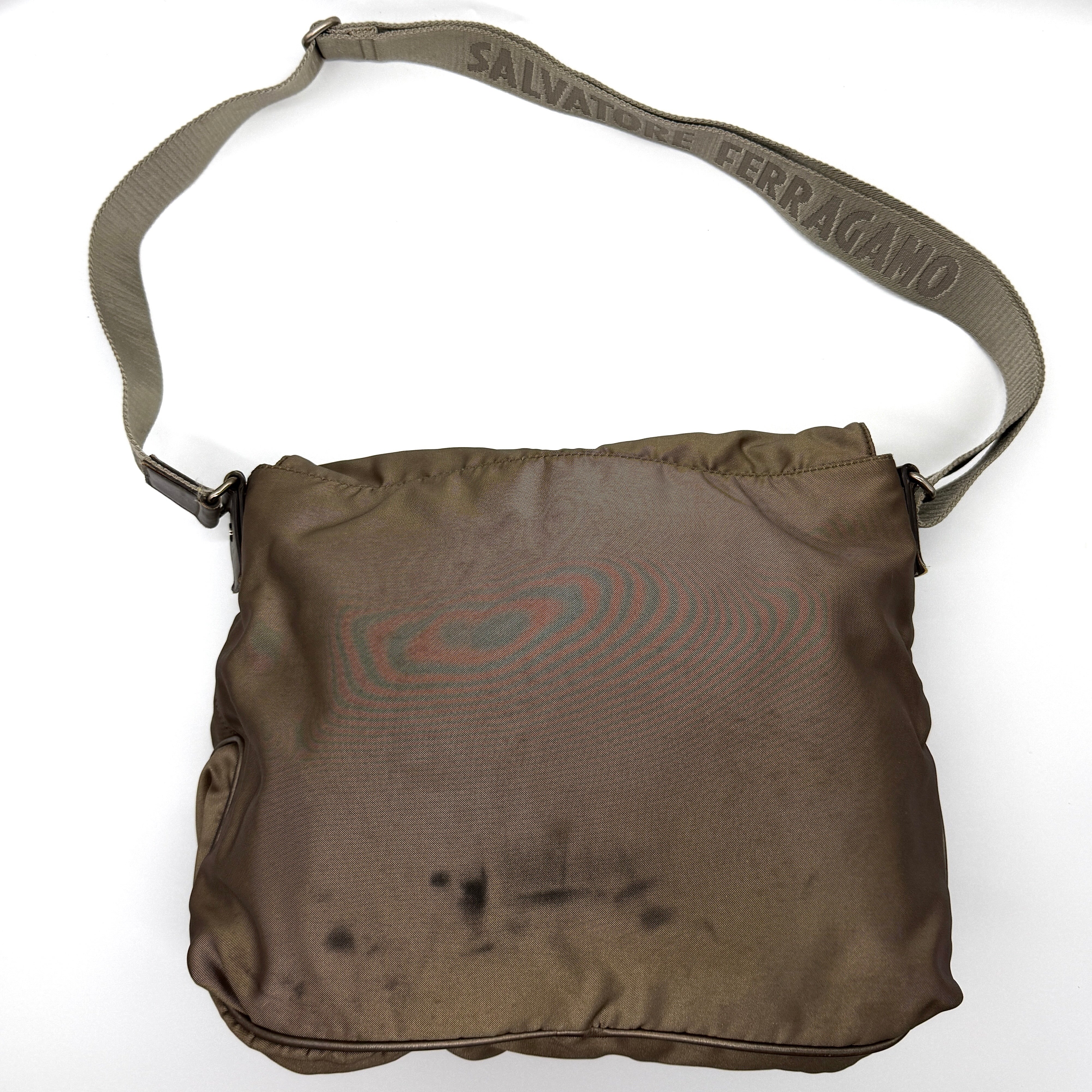 Salvatore Ferragamo Nylon Messenger Crossbody Bag Brown