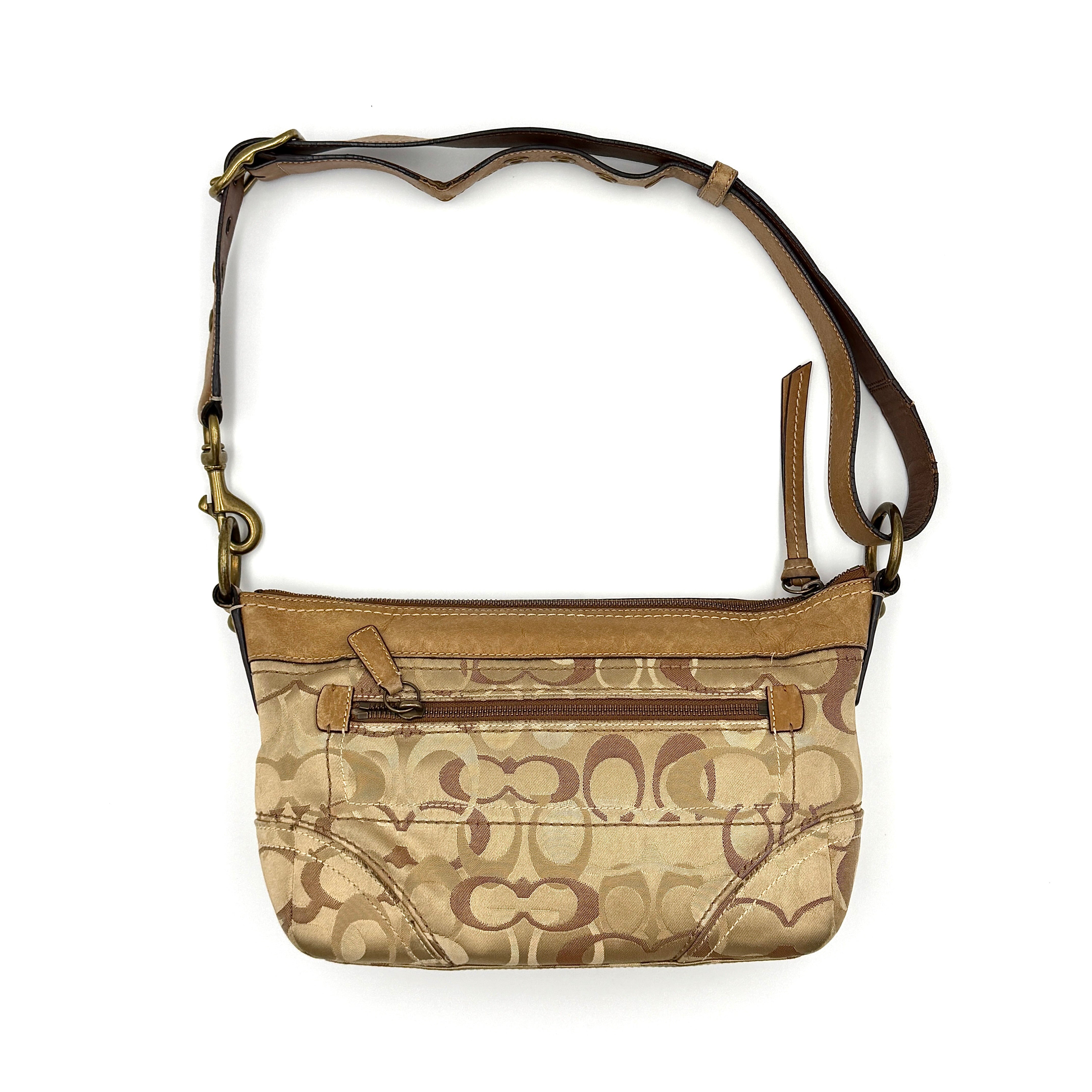 Coach 2Way Signature Canvas Shoulder Bag Beige/Brown