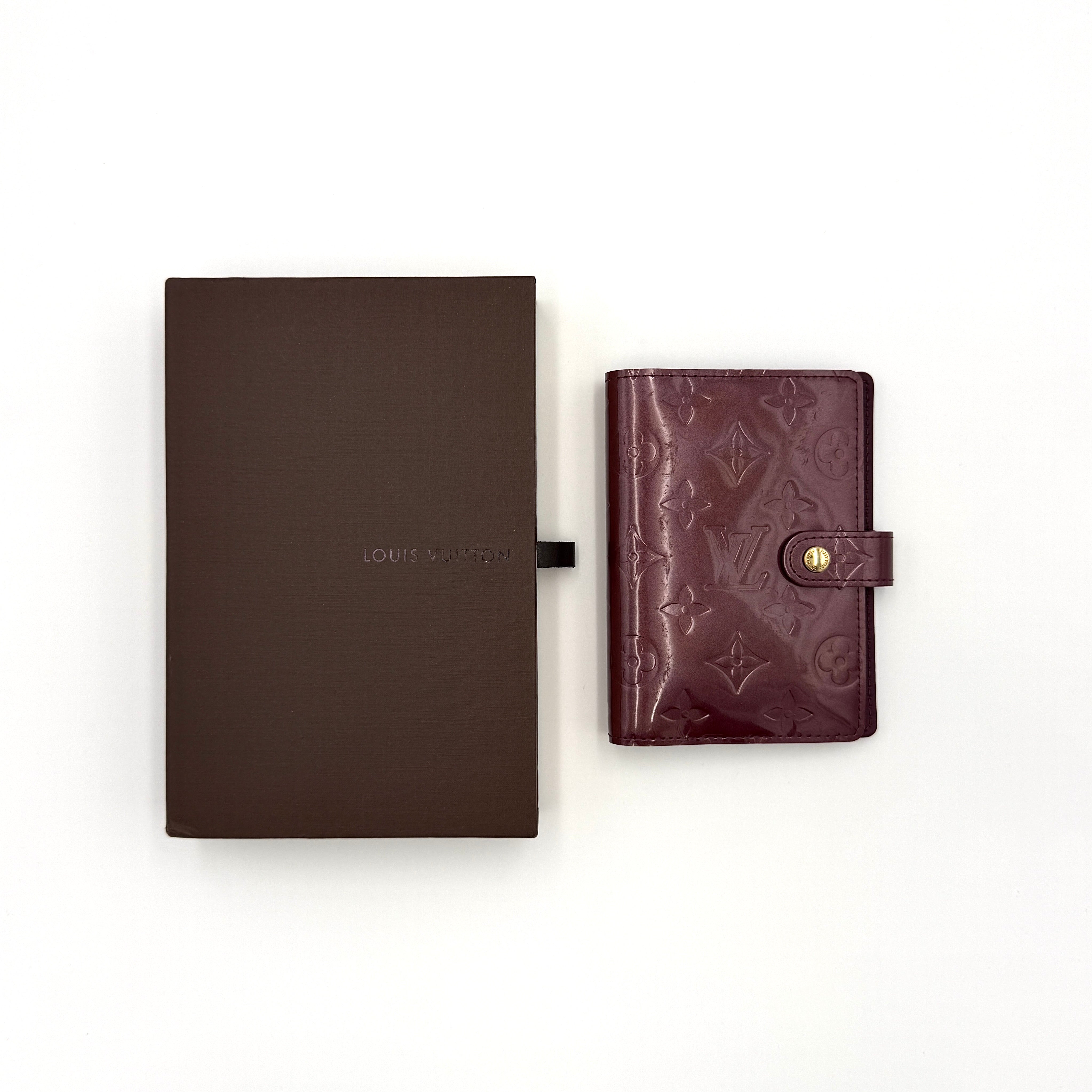 Louis Vuitton Monogram Vernis PM Patent Agenda Burgundy
