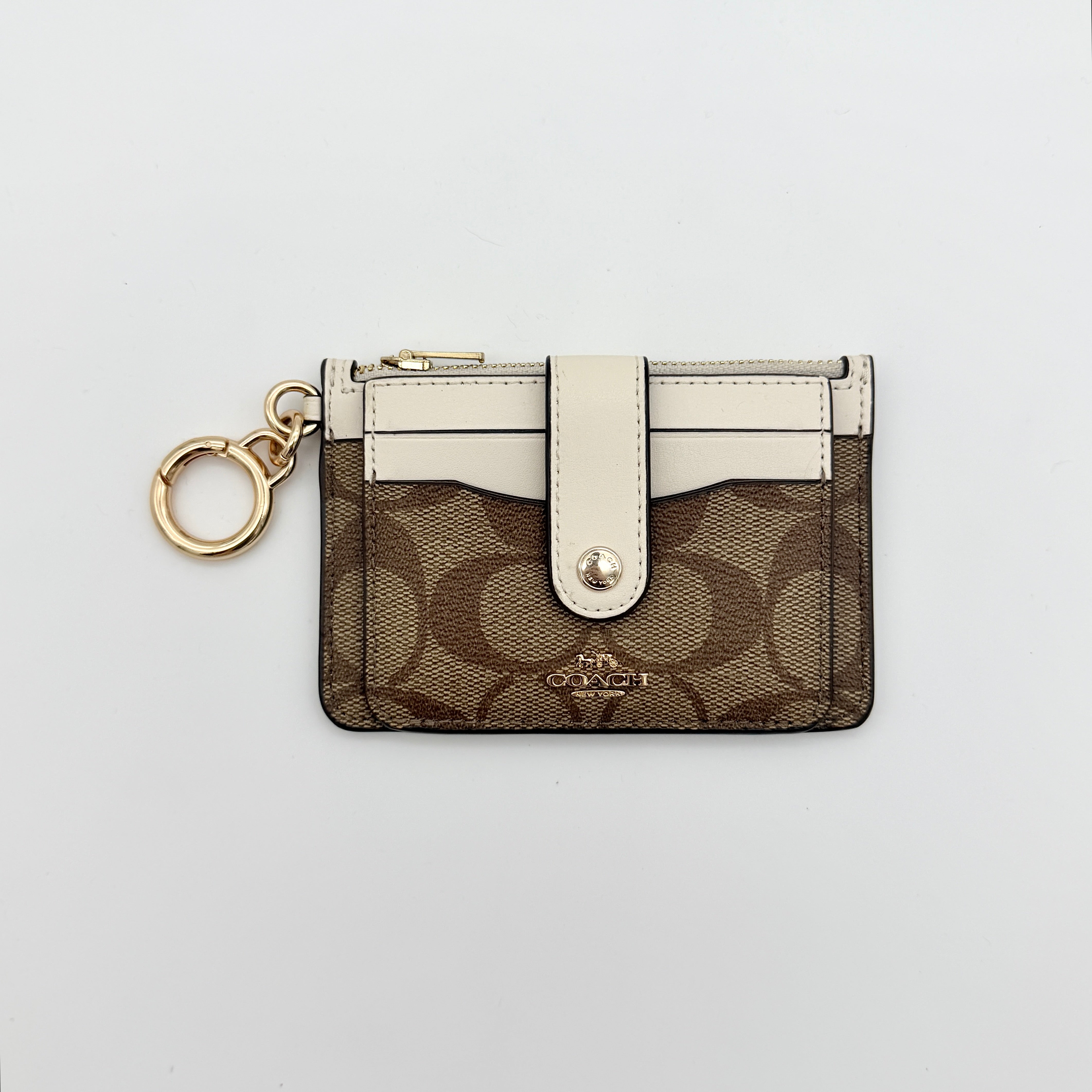 Coach Signature Attachment Card Case Beige/Chalk