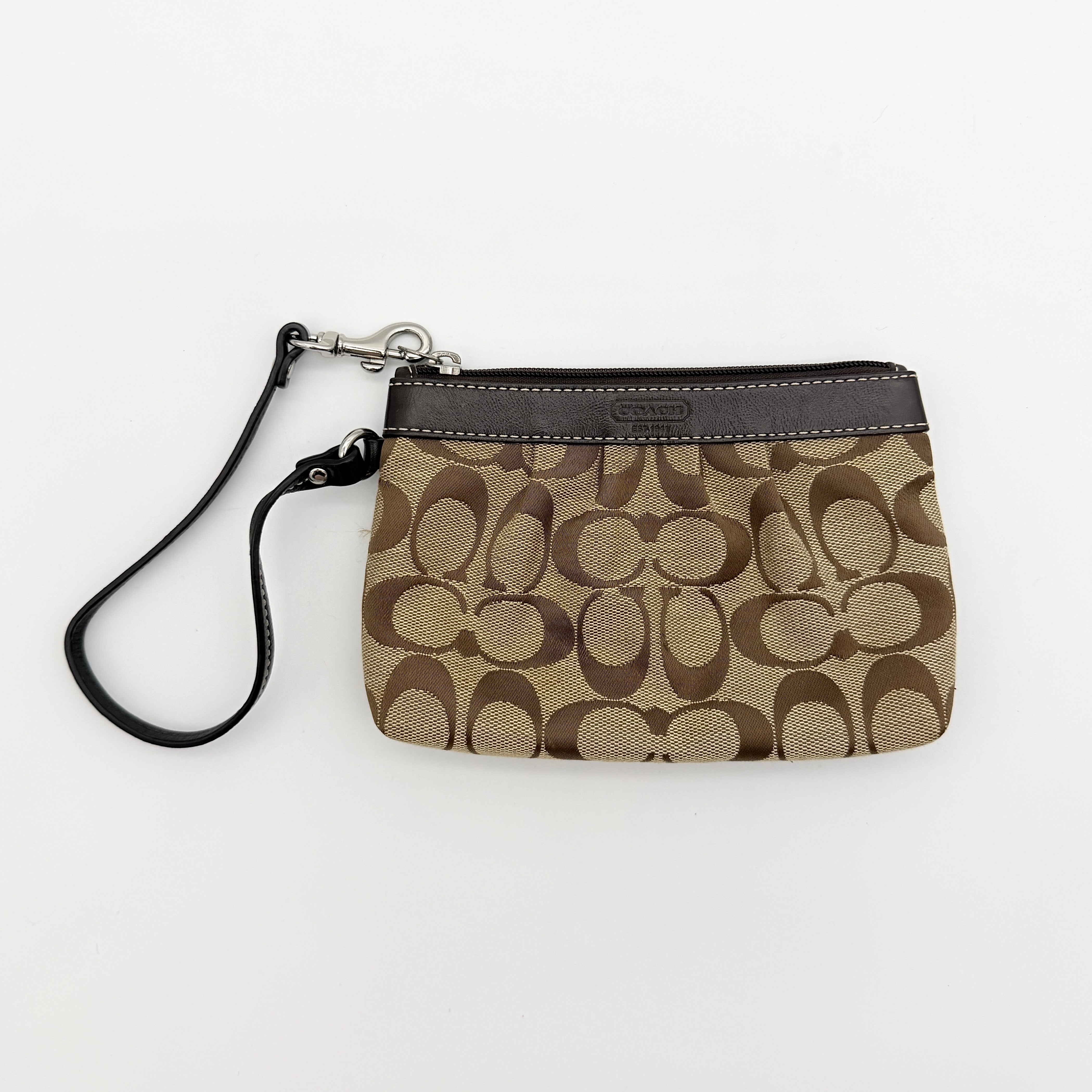 Coach Signature Pleated Wristlet Brown/Beige