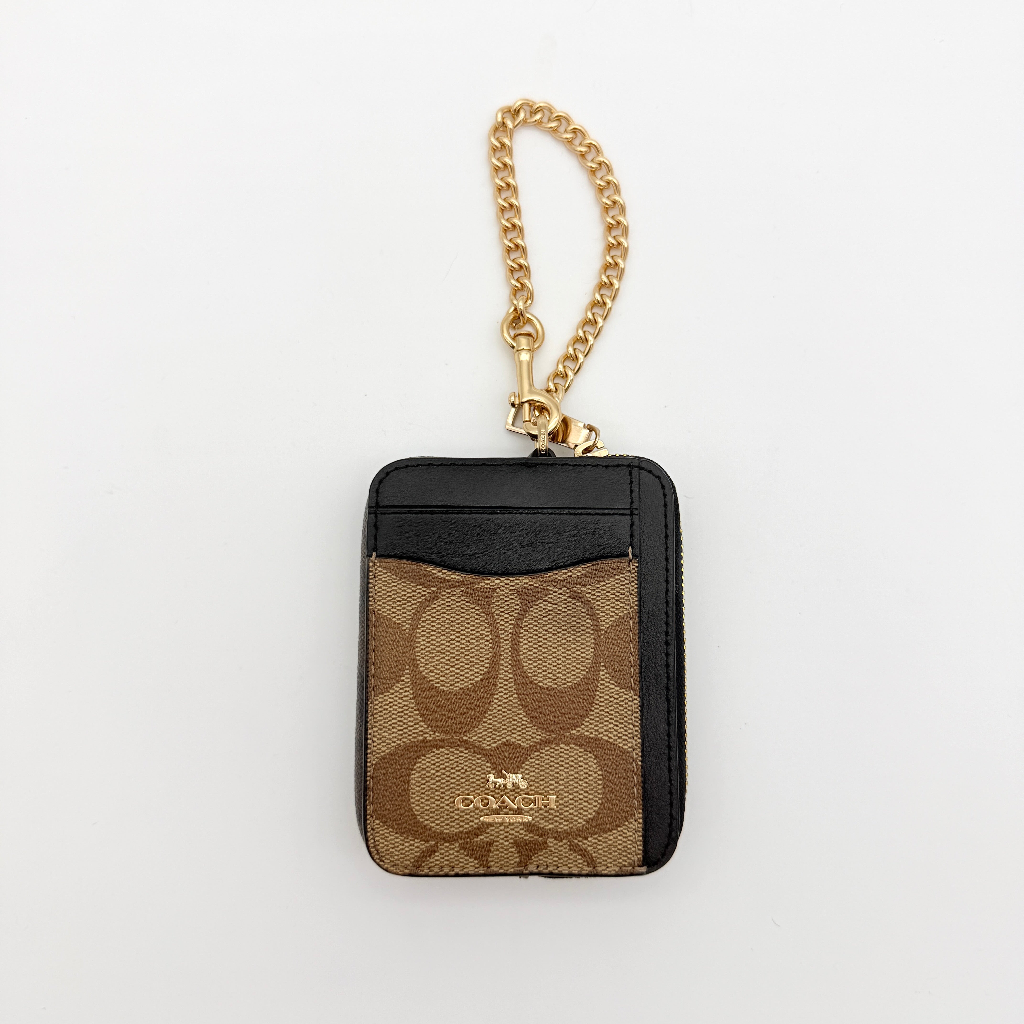 Coach Signature Zip Card Case Beige/Black