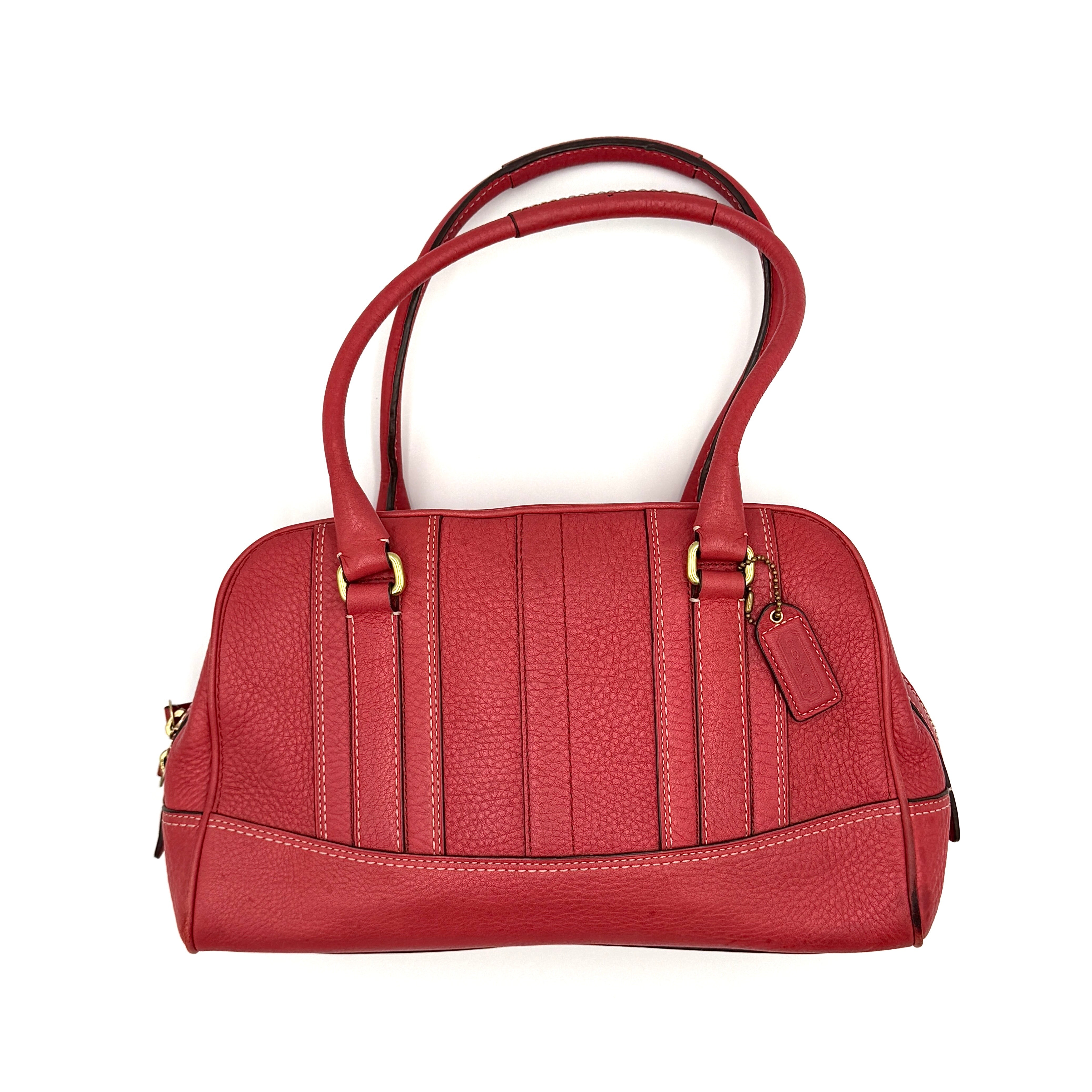 Coach Hamilton Pebble Leather Satchel Bag Red