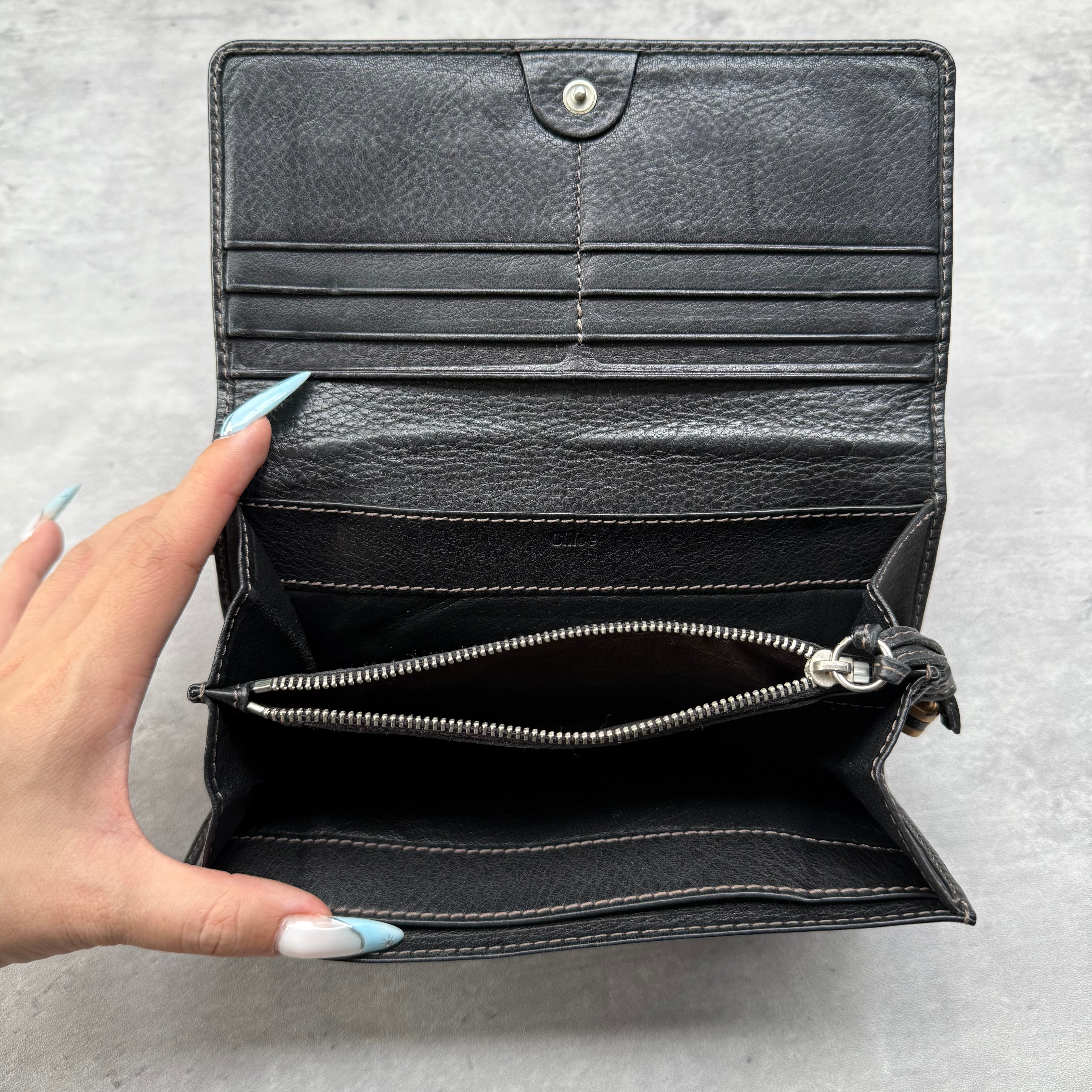 Chloe Paddington Long Leather Wallet Black