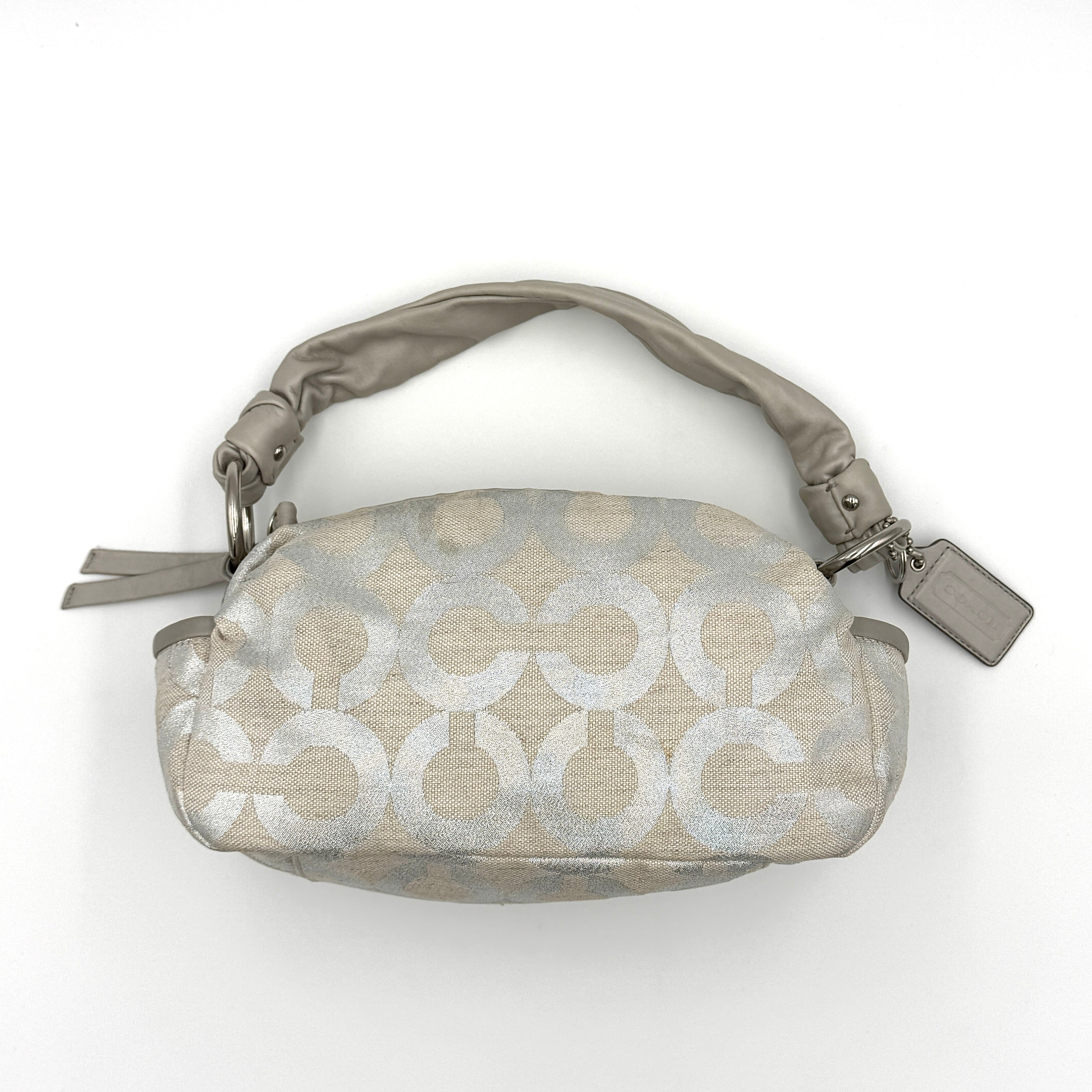 Coach Signature Parker Op Art Shoulder Bag Metallic Silver