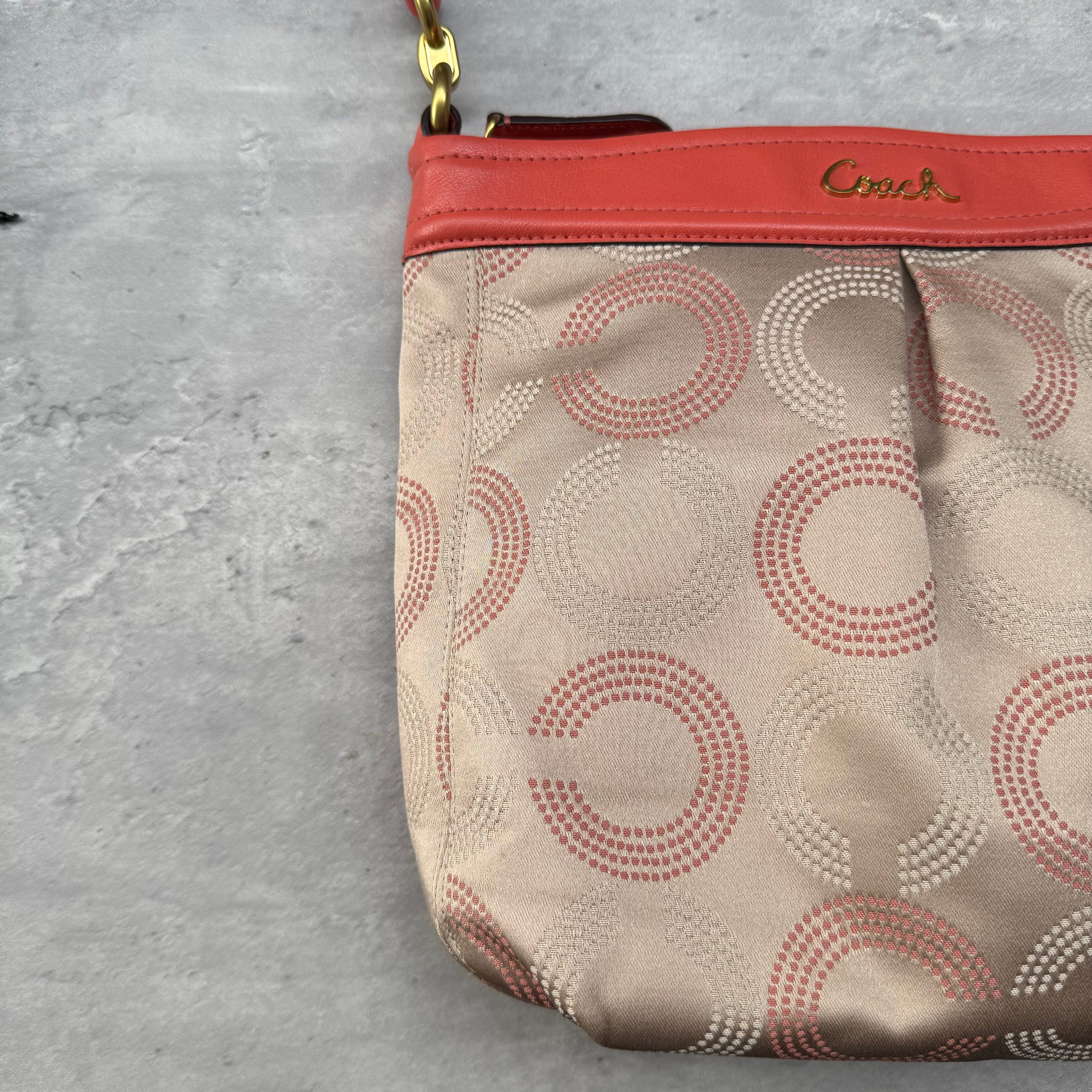 Coach Ashley Dotted Op Art Hippie Handbag Beige/Pink