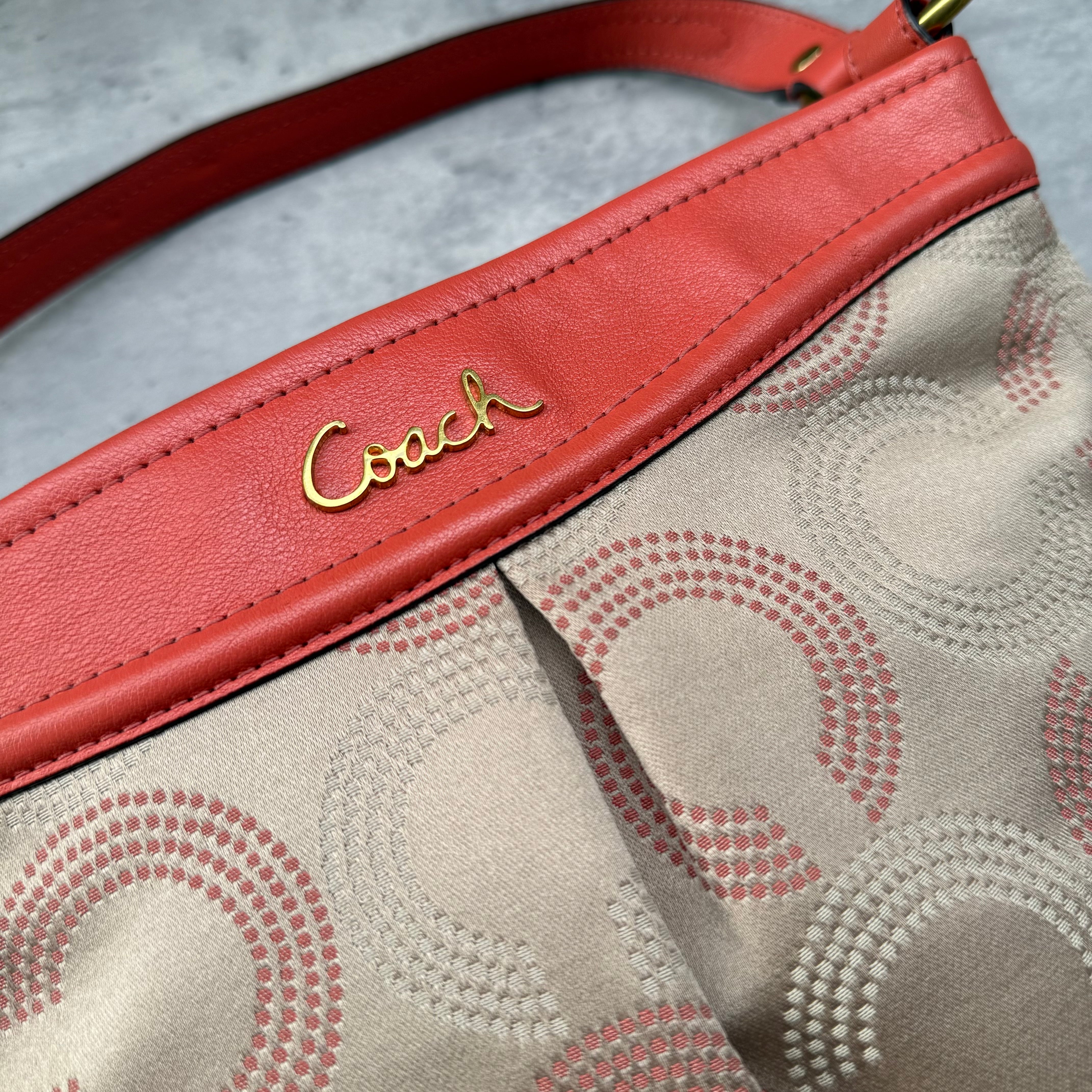 Coach Ashley Dotted Op Art Hippie Handbag Beige/Pink