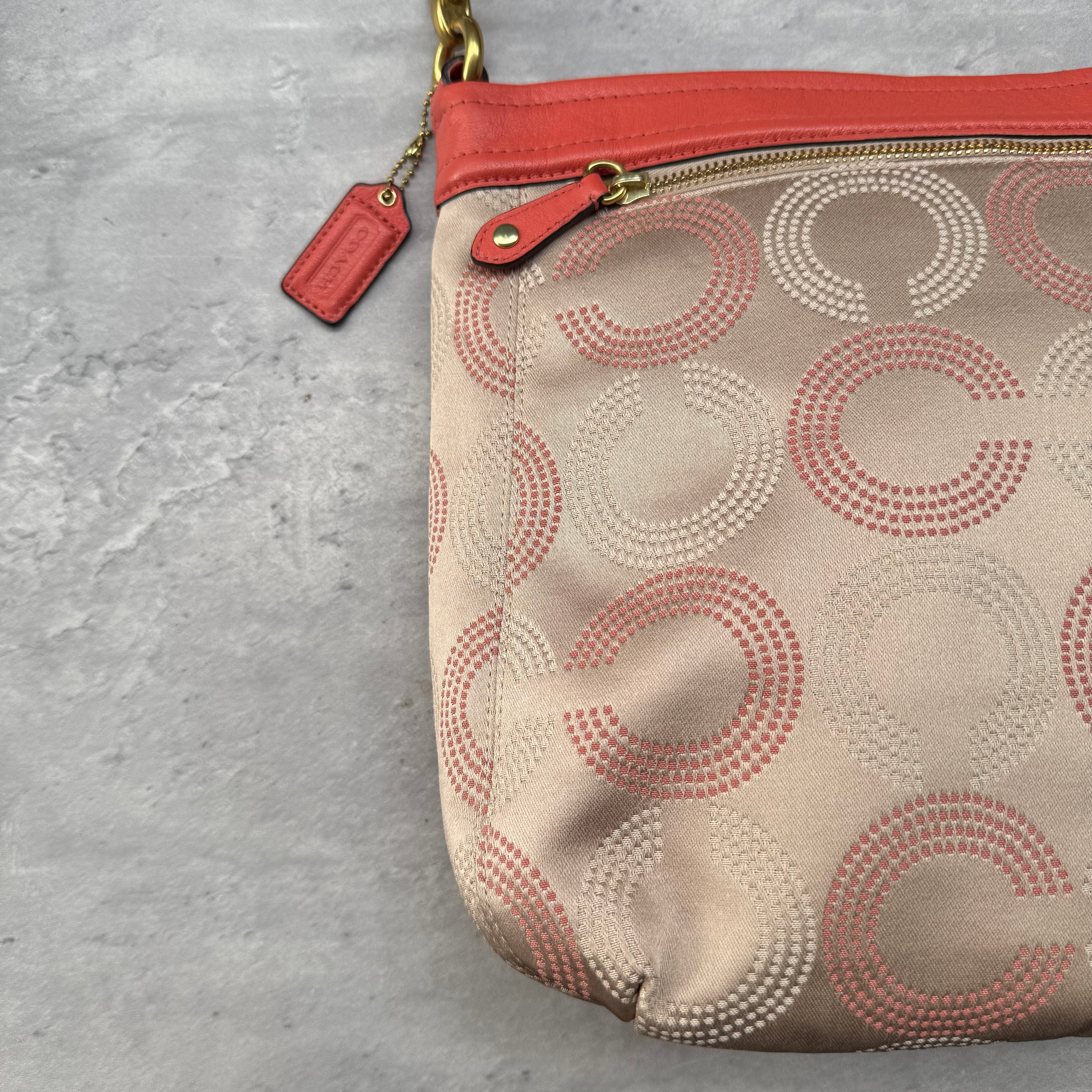 Coach Ashley Dotted Op Art Hippie Handbag Beige/Pink