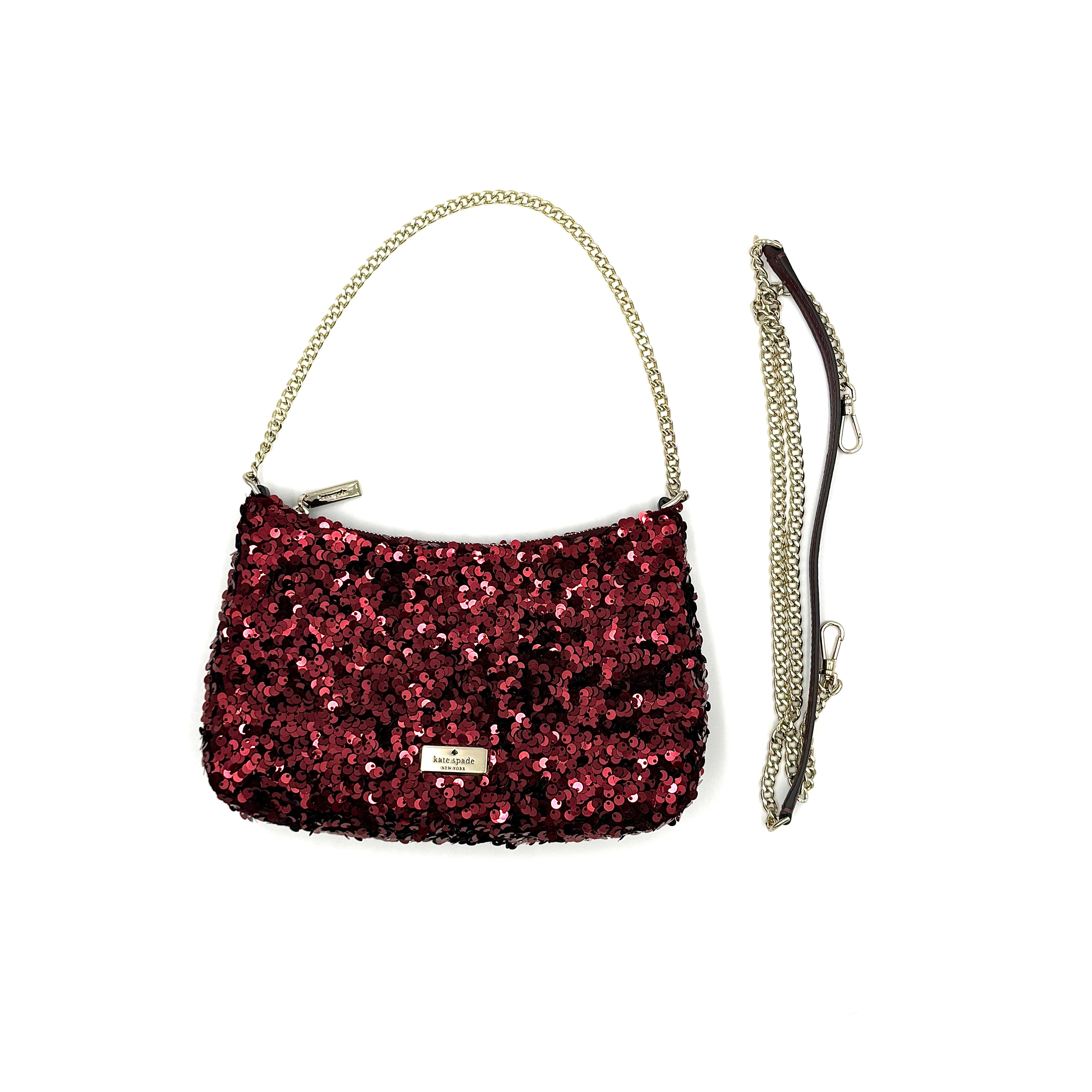 Kate Spade 2Way Kiki Sequin Shoulder Bag Deep Berry
